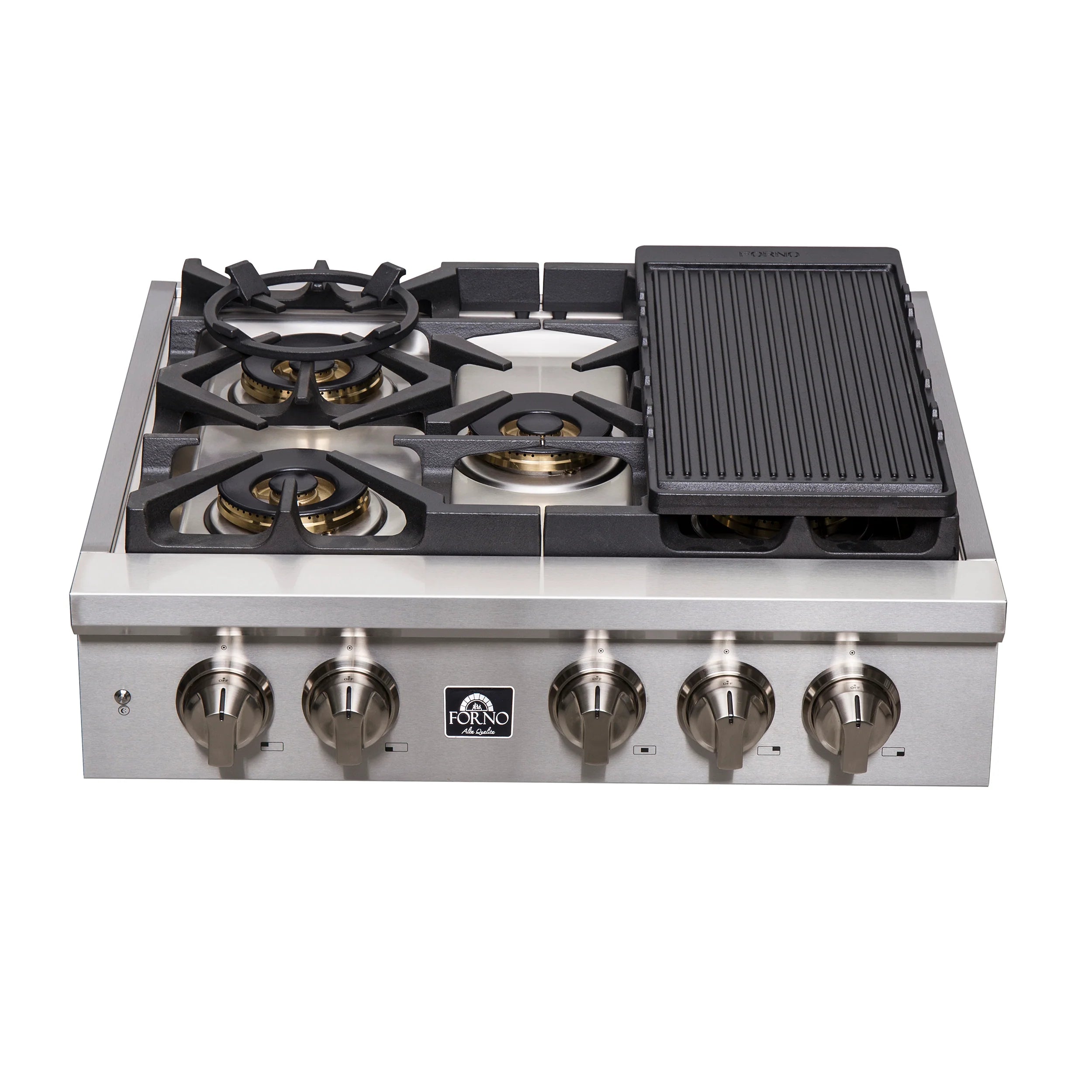 Forno Spezia 30 Inch 5 Burner Gas Cooktop with Wok Ring & Griddle - Stainless Steel Professional Stove Top FCTGS5751 for Home Kitchen Cooking, Stir Fry & Grilling