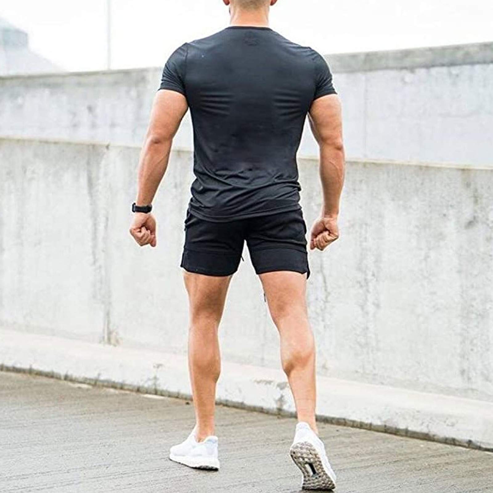 **Men's Workout Shorts with Zip Pocket - Athletic Running Jogging Fitness Training Pants for Summer - Black - Perfect for Gym, Outdoor Sports & Casual Wear**