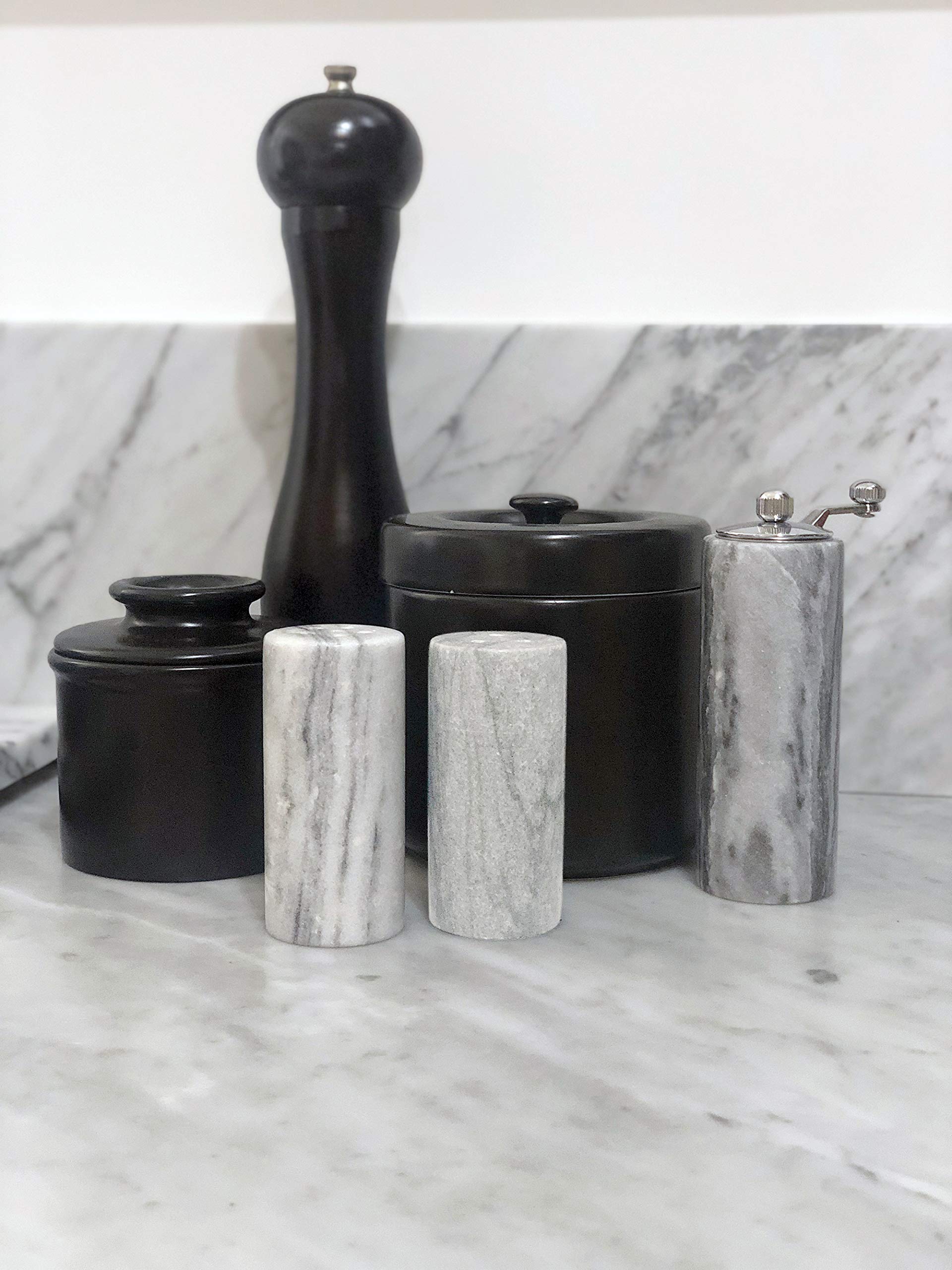 Fox Run 48788 Natural White Marble Salt and Pepper Shakers Set - Medium Size for Kitchen, Dining Table & Home Decor