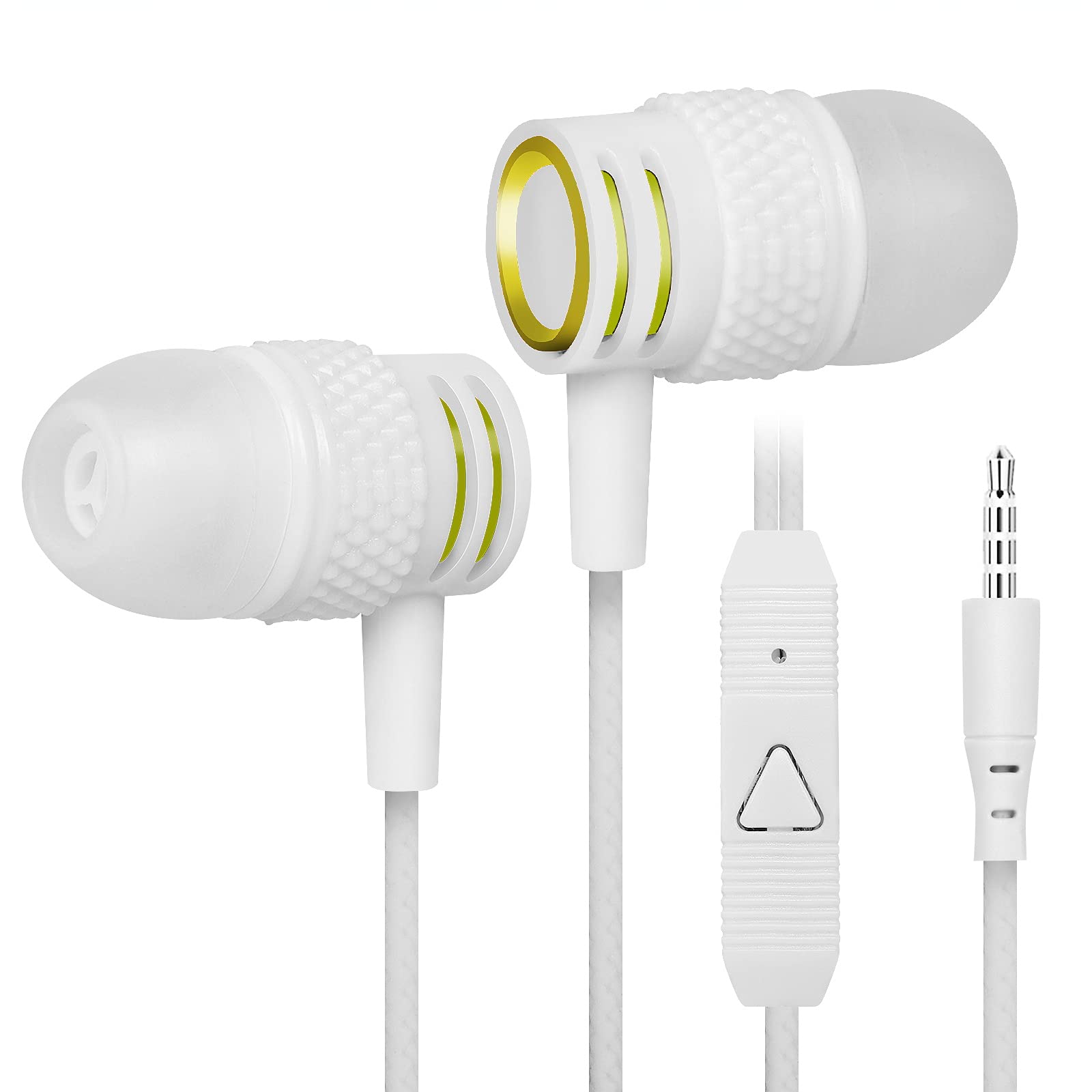 UrbanX Set of 4 R2 Wired in-Ear Headphones with Mic - Compatible with Xiaomi Redmi 7 - Tangle-Free Cord, Noise Isolating Earphones, Deep Bass, Soft Silicone Tips - Perfect for Commuting, Workouts & Gaming