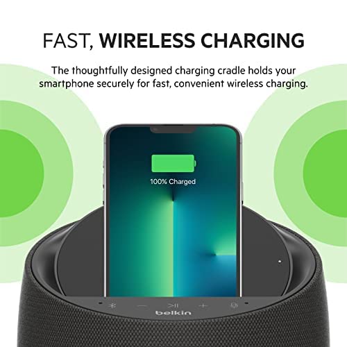 Belkin SoundForm Elite Hi-Fi Smart Speaker with Wireless Charger - Alexa Voice-Controlled Bluetooth Speaker Powered by Devialet Sound Technology - Fast Wireless Charging for iPhone, Samsung Galaxy & More (Black) - Perfect for Home, Office & Outdoor Use