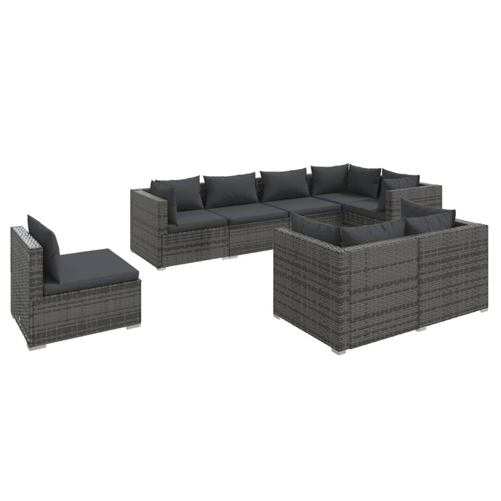 8-Piece Padded Patio Lounge Set with Poly Rattan - Gray & Anthracite Modular Outdoor Furniture - Water-Resistant Cushions & Sturdy Steel Frame - Perfect for Poolside, Garden or Backyard Relaxation