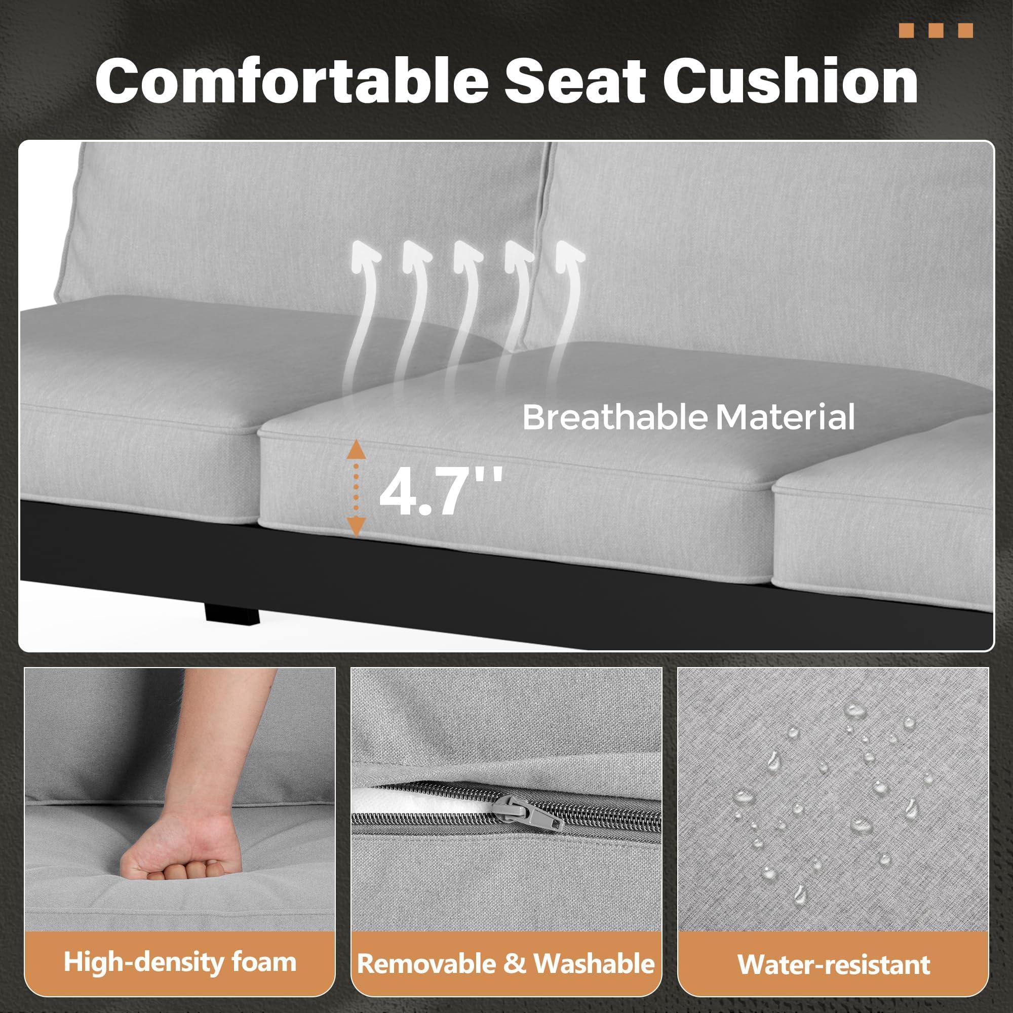 Solaste Outdoor Footstools Set of 2 - All-Weather Aluminum Patio Ottoman with Removable Cushions, Garden Backyard Poolside Furniture for Relaxing, Lounging & Outdoor Entertaining - Grey