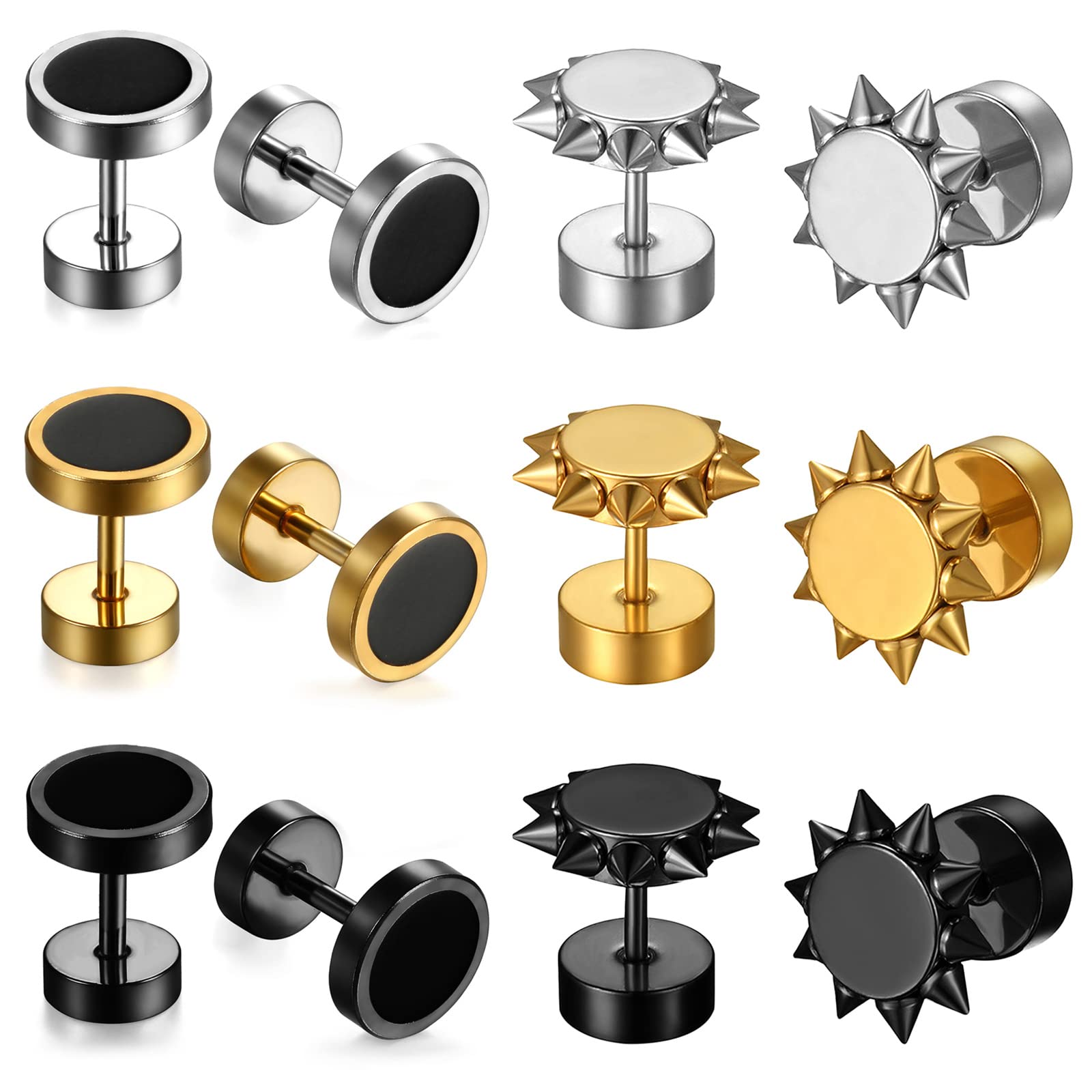 Aroncent 8MM Stainless Steel Fake Gauge Stud Earrings for Men & Women - Rose Gold Plated Fake Earrings for Daily Wear, Parties & Gifts