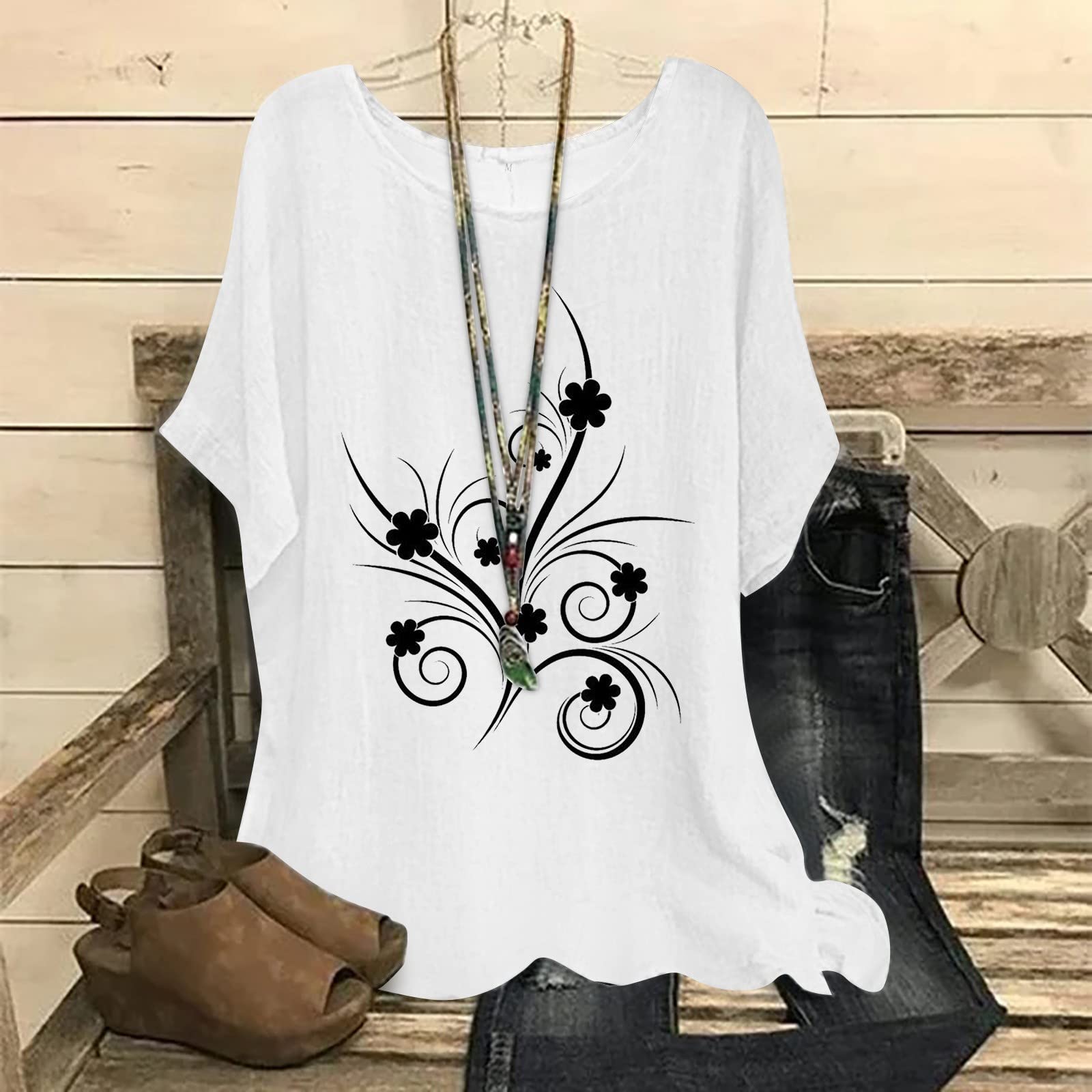 Women's Long & Short Sleeve Crew Neck T-Shirts - Floral Letter Printed Casual Slim Fit Blouse (Pack of 2) | Breathable Summer Tees for Everyday Wear, Work & Outings