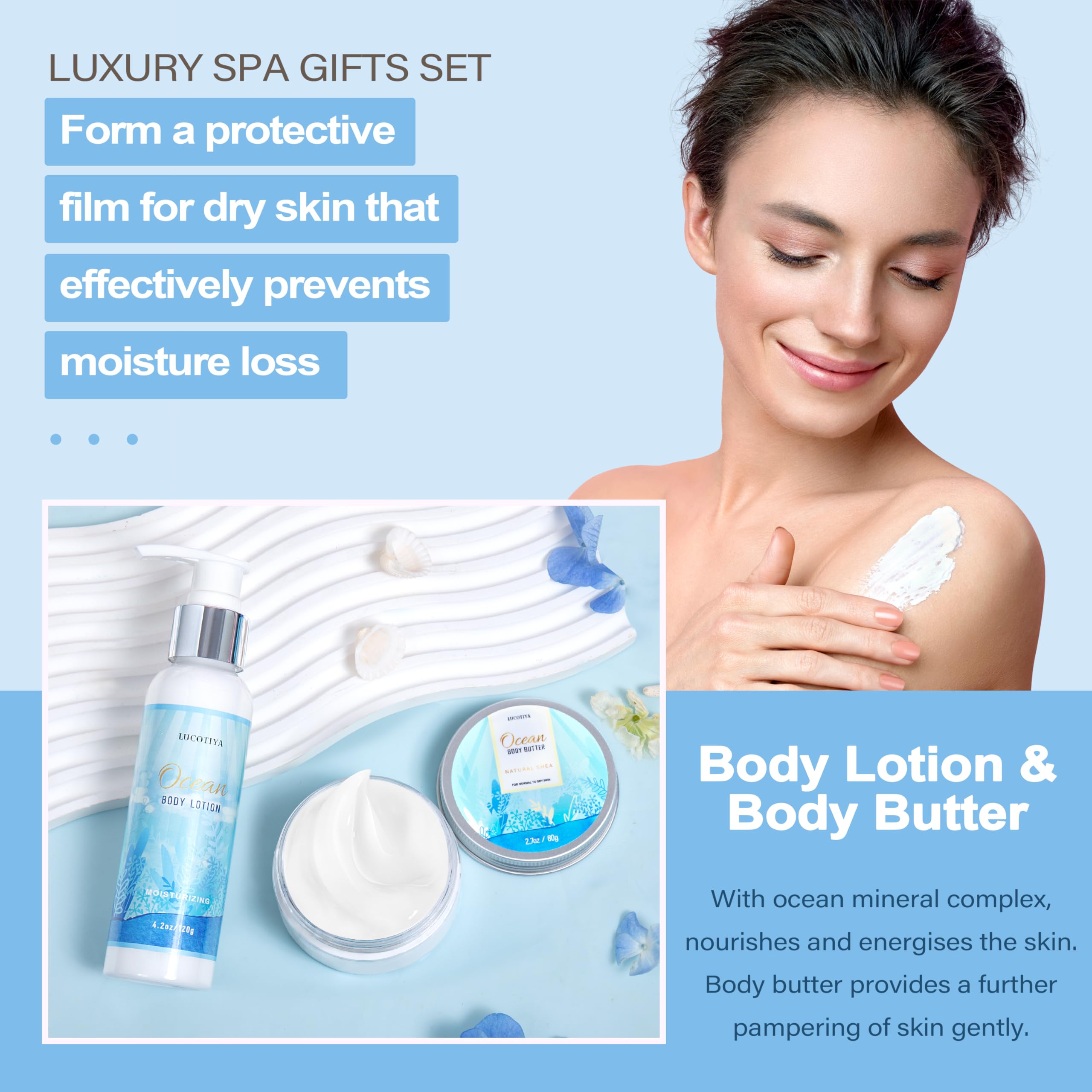 Luxury Ocean Scented Spa Gift Set for Women - Birthday Self Care Gifts for Her, Wife & Mom - Relaxation & Pampering