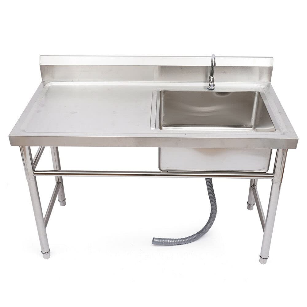 **Stainless Steel Commercial Outdoor Sink with Drainboard - 47 Inch Single Bowl Utility Sink for Restaurant, Kitchen, Home, Garage & Laundry | Durable & Easy to Clean for Outdoor Cooking, Camping & RV Use**