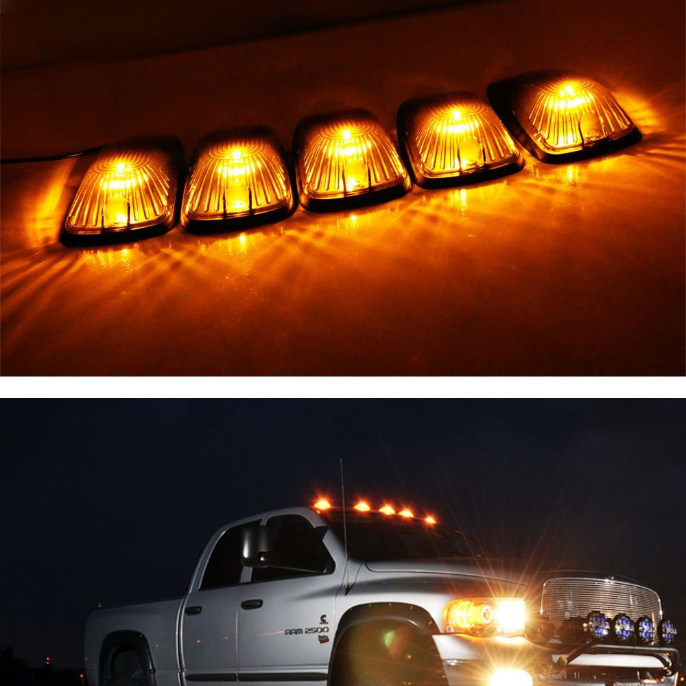 5 Pack Smoked Lens Cab Roof Marker Running Lamps with Amber LED Lights for Truck & 4x4 - Durable Off-Road Lighting for Night Driving & Enhanced Visibility