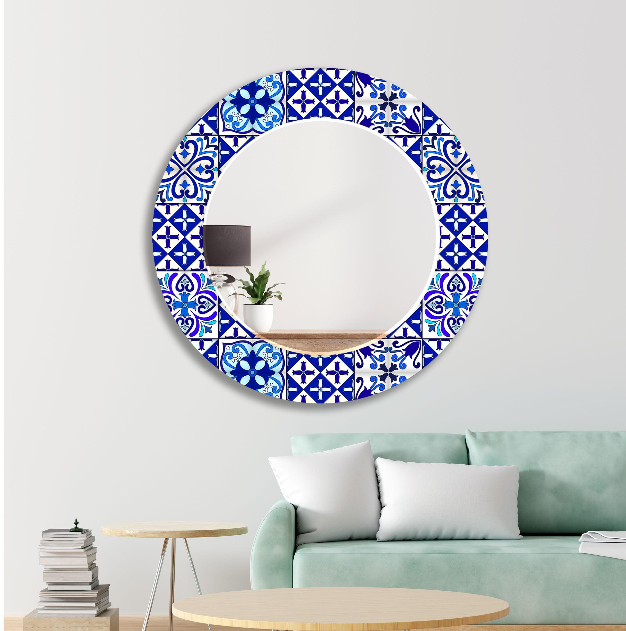 Blue Majestic Mosaic Wall Mirror - Handcrafted Decorative Bathroom & Bedroom Mirror - Perfect for Home Decor, Vanity, and Entryway