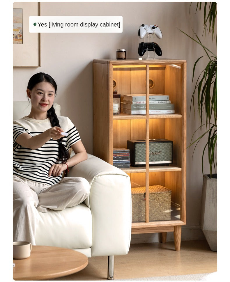 Solid Oak Wood Bookcase with Glass Doors - Stylish Storage for Books, Decor & Collectibles | Perfect for Living Room, Office & Library