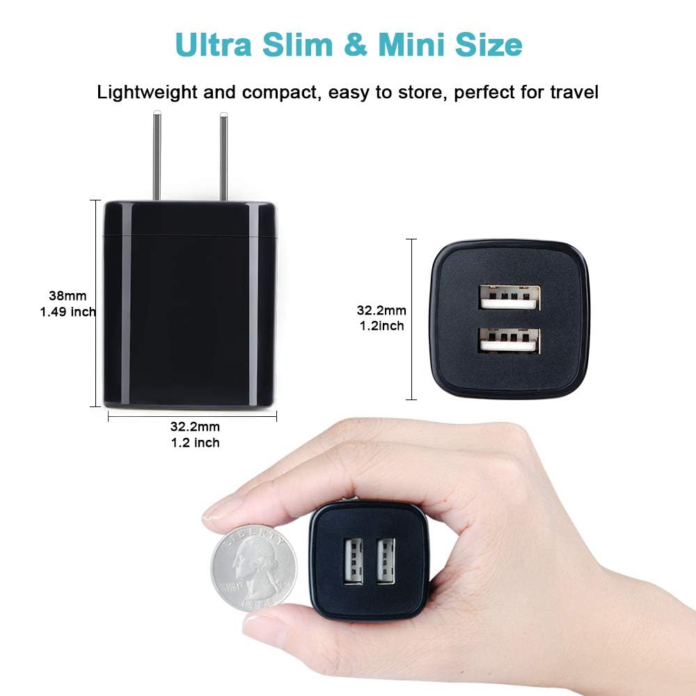 3-Pack 2.4A Dual Port USB Wall Charger Fast Charging Block - Compact Cube Power Adapter for iPhone 16/15/14/13/12/11 Pro Max/XS/XR/X/8/7, iPad, Samsung Galaxy S24/S23, Google Pixel, Moto - Perfect for Home, Office & Travel Charging