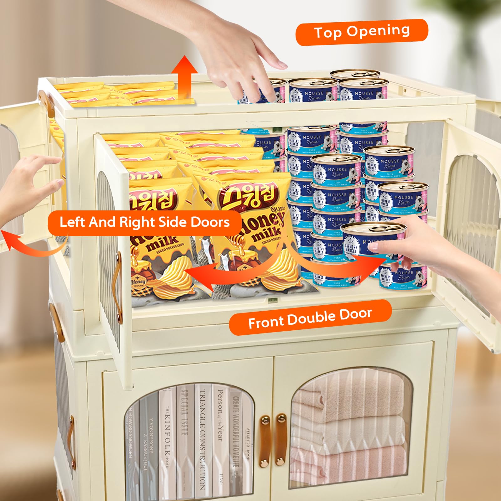 76 Gallon Large Storage Bins with Lids - 4 Pack Foldable Plastic Organizing Containers for Clothes, Stackable & Wheeled with 4 Doors | Perfect for Closet Organization, Seasonal Storage & Home Decluttering