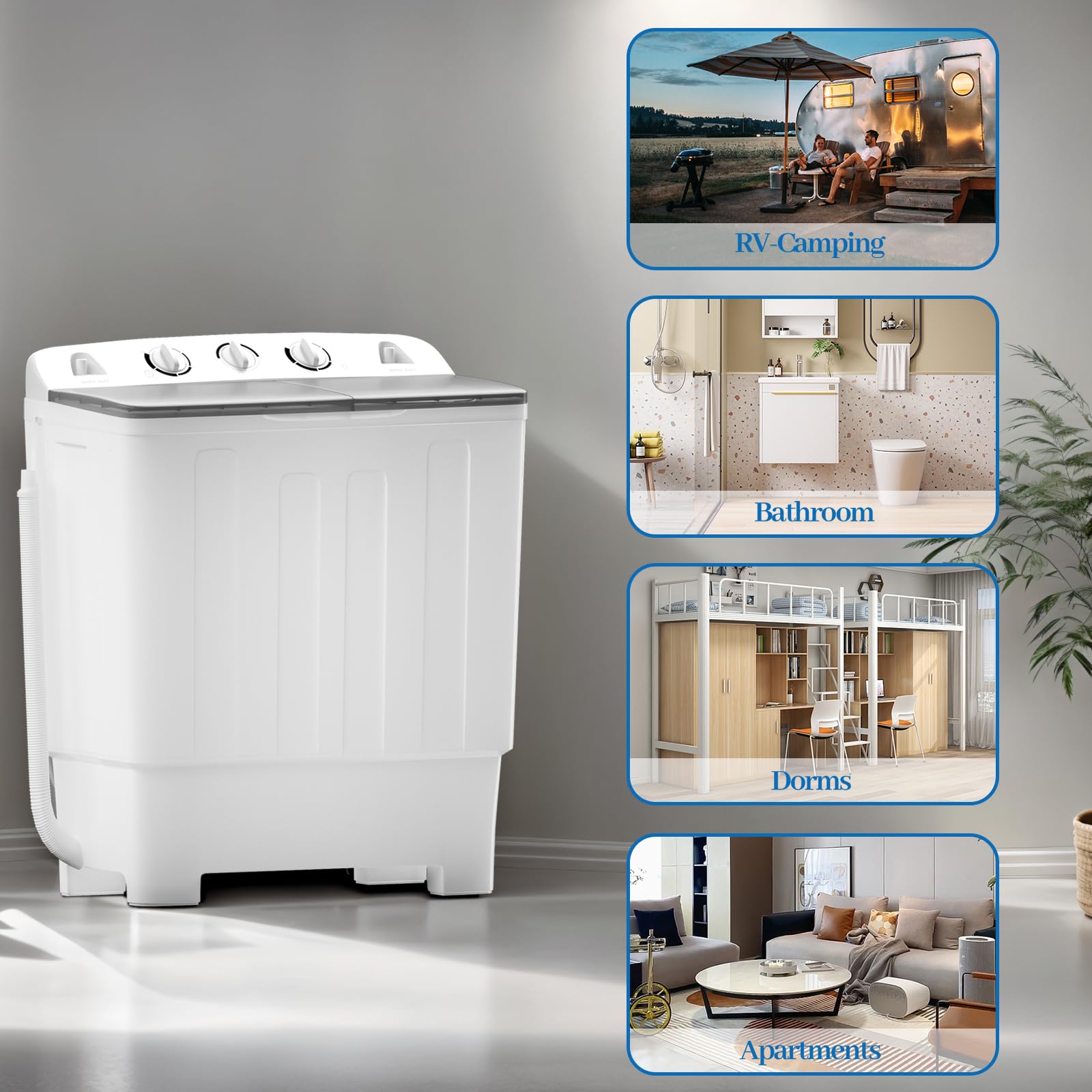 Portable Mini Twin Tub Washing Machine with Spin Dryer - 13lbs Washer & 9lbs Spinner - Compact Laundry Solution for Apartments, Dorms, RVs - Perfect for Small Spaces & Travel Use