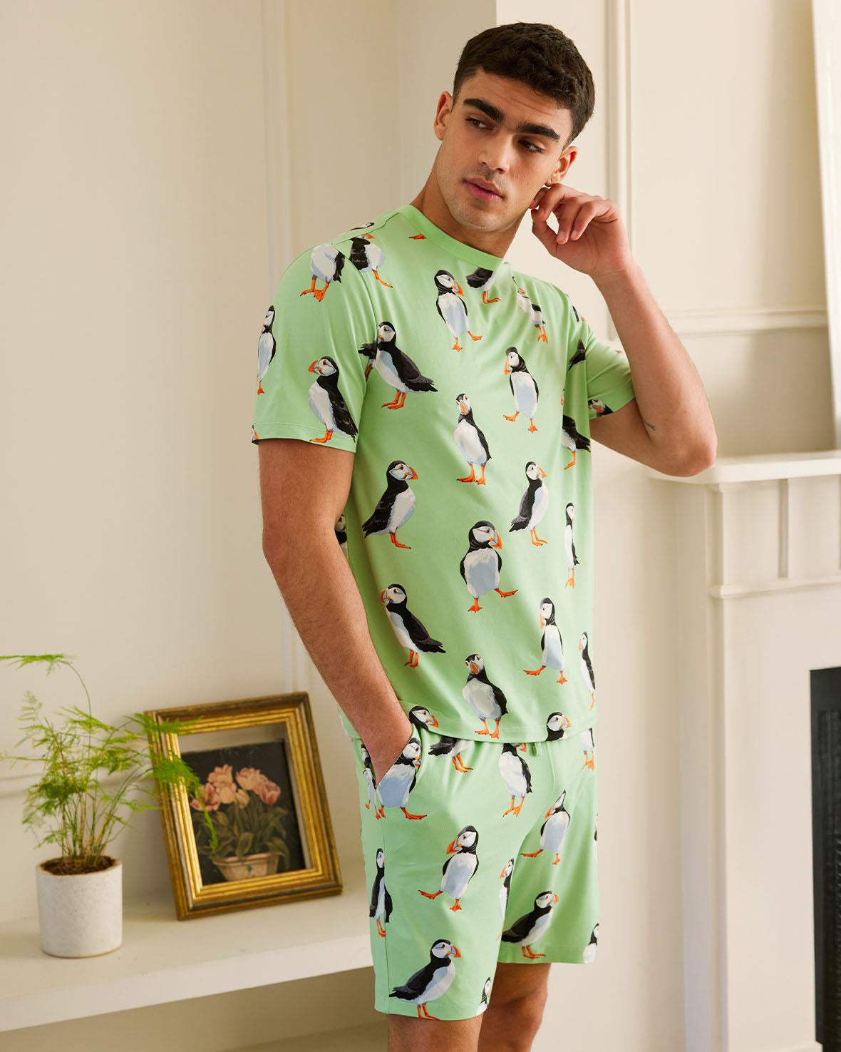 Puffin Print Short Sleeve Pajama Set for Women - Soft Cotton Sleepwear for Summer Nights & Lounge Wear