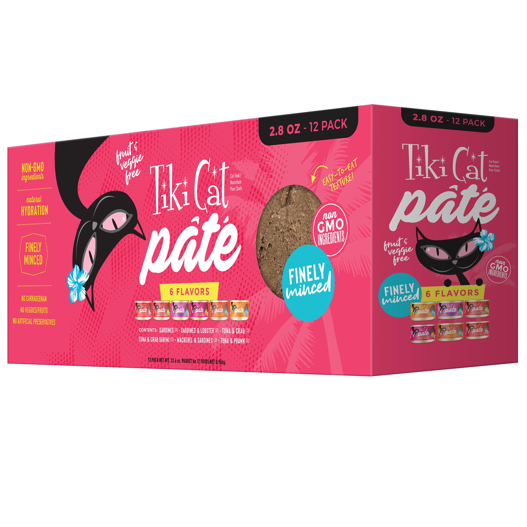 Tiki Cat Grill Pâté Variety Pack - 12 Cans of High-Protein Wet Cat Food with Real Flaked Fish, Grain-Free & High-Moisture Formula - Perfect for Indoor Cats, Senior Cats & Picky Eaters - 2.8 oz per Can