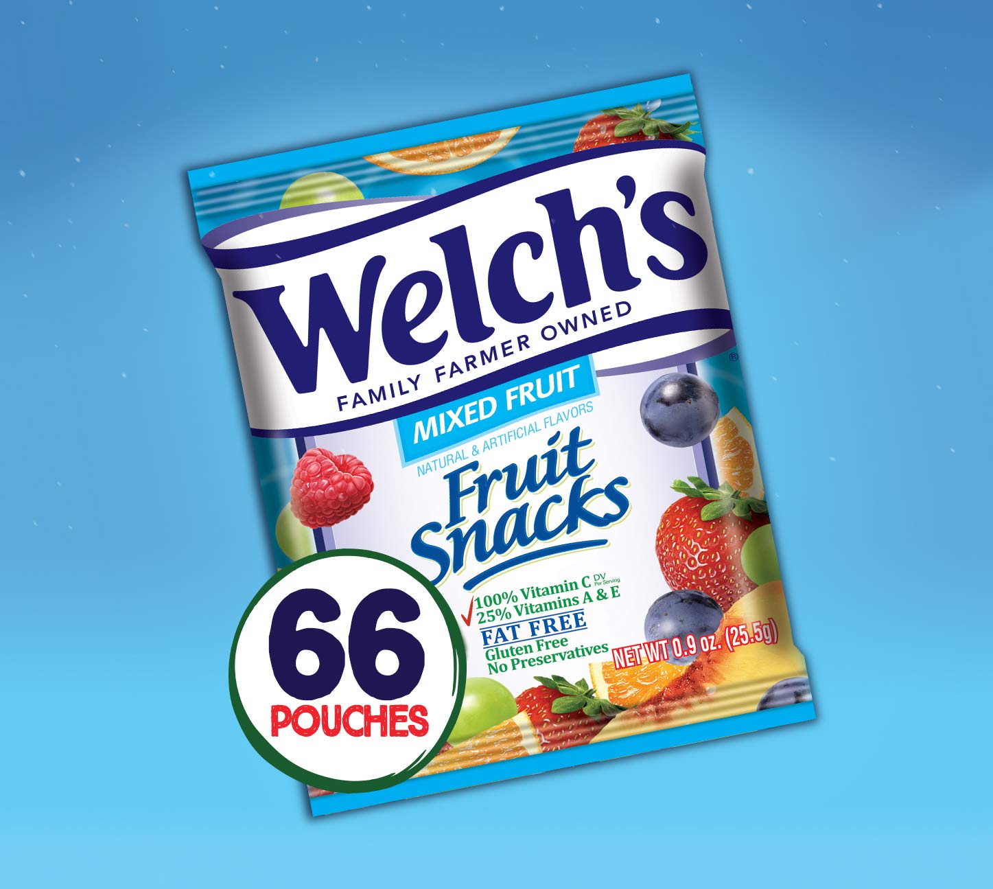 Welch's Mixed Fruit Snacks - Gluten Free, 0.9oz Single Serve Bags (66 Count Bulk Pack) | Healthy On-the-Go Snack for Kids Lunch, School, Travel & Office