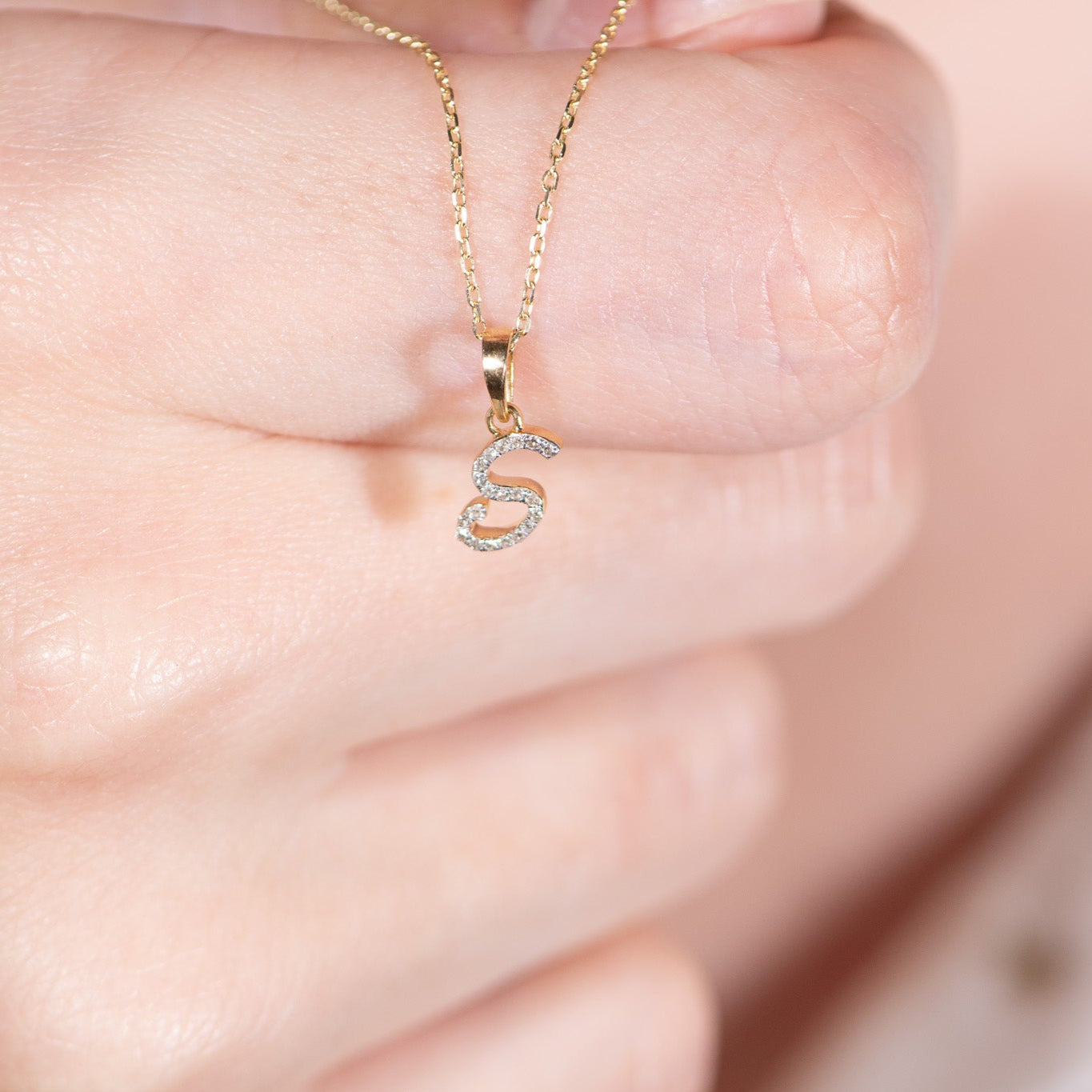 14K White Gold Cursive Diamond Initial Necklace - Personalized Name Pendant for Women, Elegant Monogram Jewelry Gift for Her | Perfect for Birthdays, Anniversaries & Special Occasions