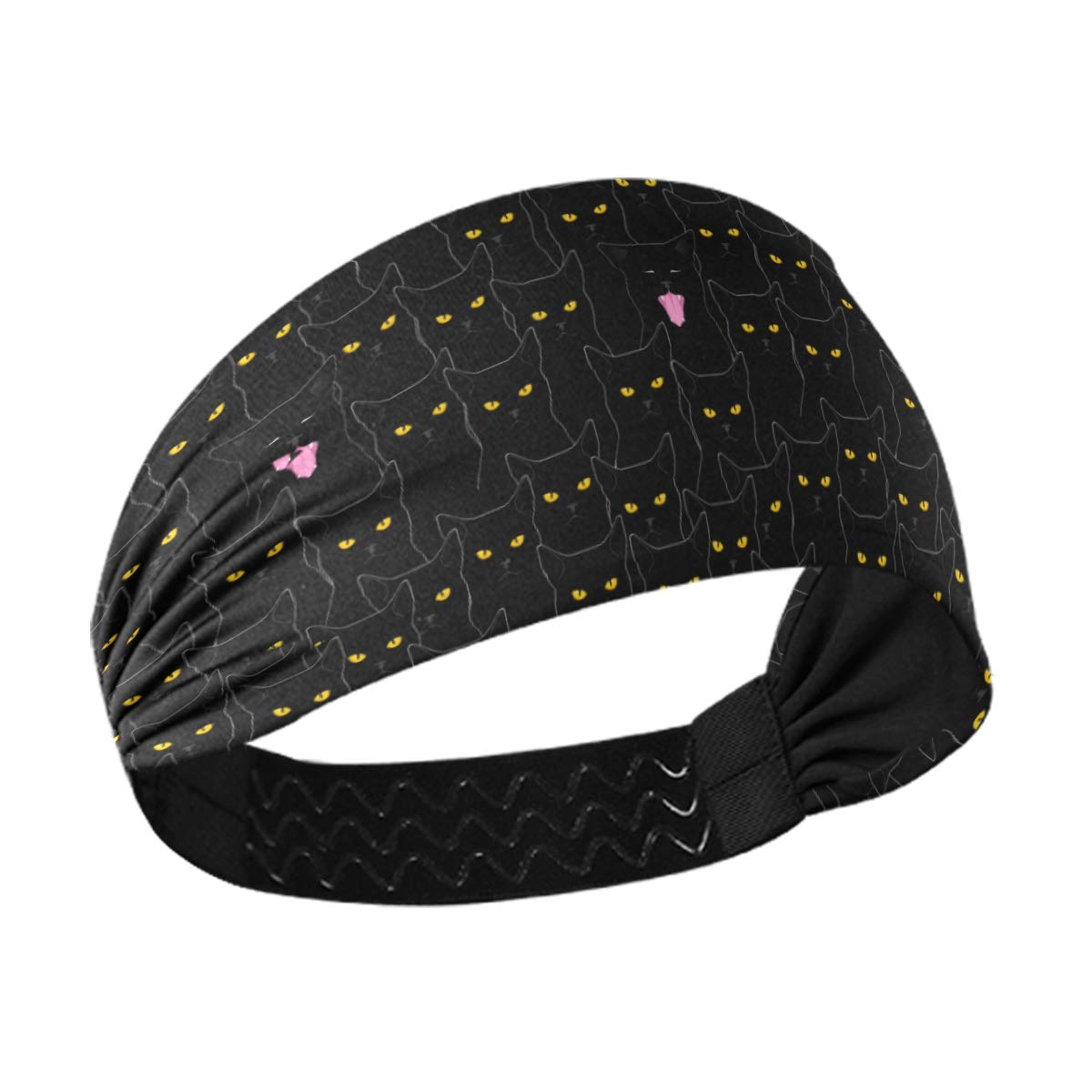 Women's Sports Headbands - Cute Black Cat Design Wide Yoga & Running Headband for Workout, Cross Training, Gym - Perfect for Yoga, Running, Fitness & Active Lifestyle
