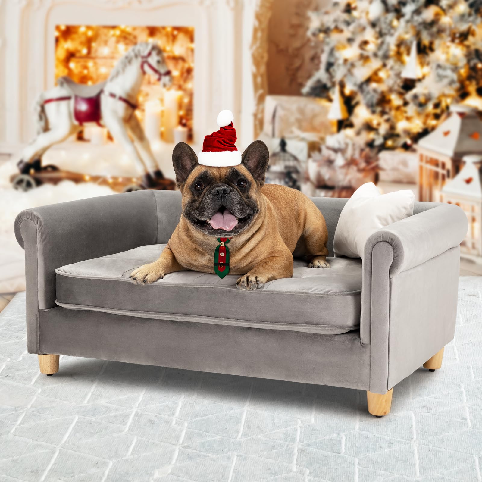 Premium Dog Sofa Bed for Medium Dogs Up to 70 Lbs - 33 Inch Orthopedic Pet Couch with Soft Velvet Fabric for Comfortable Sleep & Joint Support (Dark Grey) - Perfect for Living Room, Bedroom & Pet-Friendly Spaces