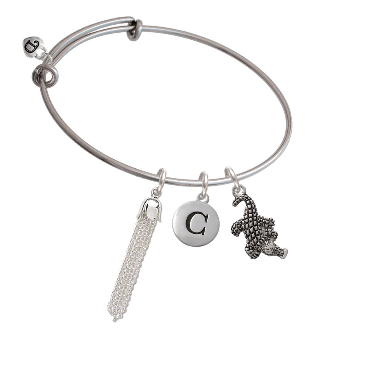 Silver Alligator Initial Tassel Bracelet - Expandable Bangle for Women's Jewelry Collection