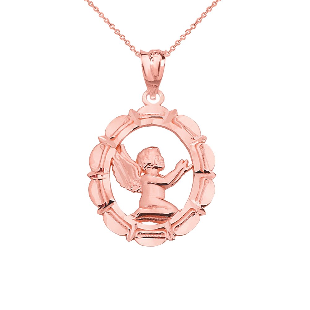 14K Rose Gold Angel Pendant Necklace for Women - Elegant Religious Jewelry Gift for Prayer, Baptism & Special Occasions