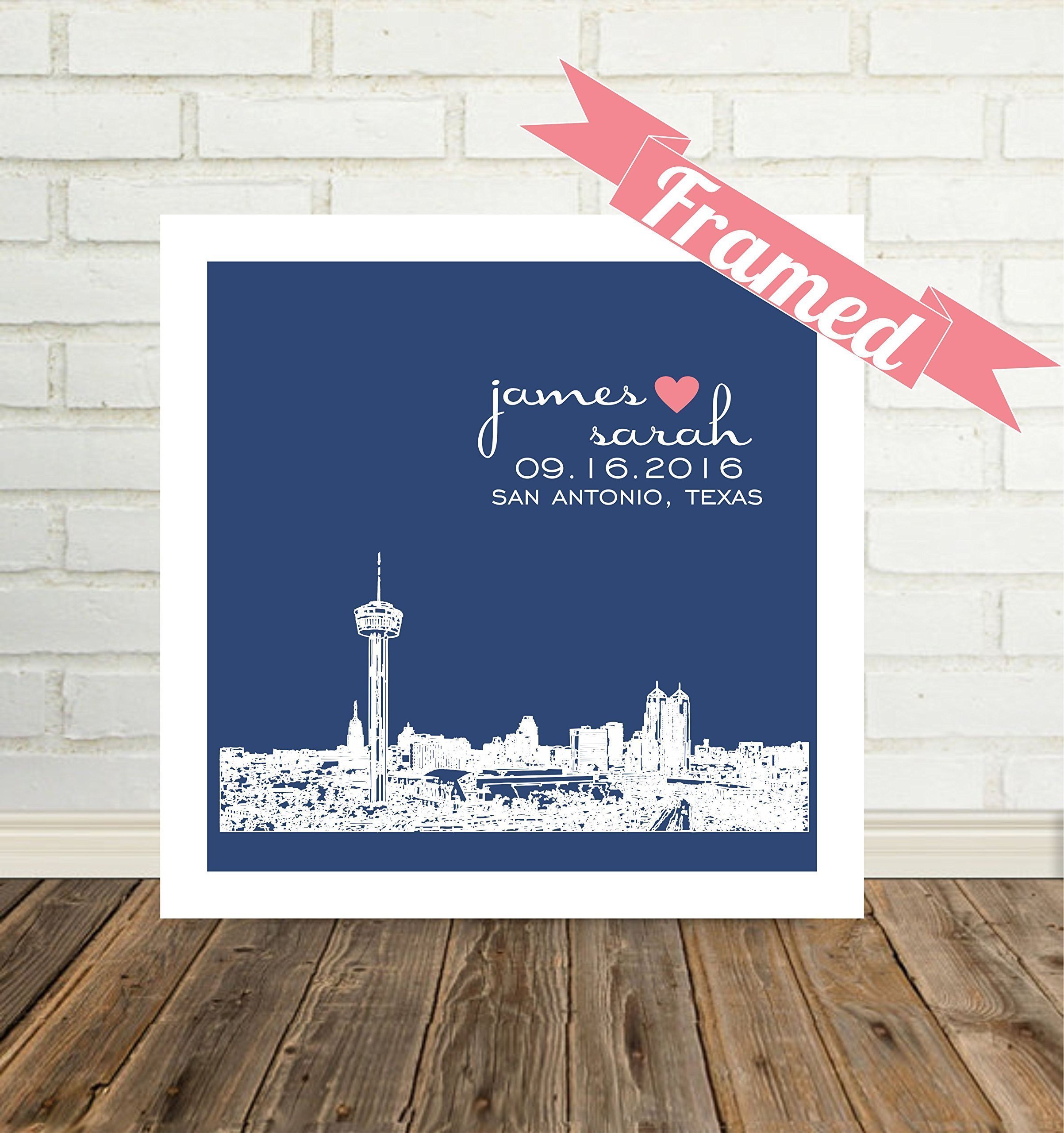 Custom Houston Skyline Framed Art - Personalized Wedding Gift for Couples in Houston Texas (Any City Available Worldwide) | Perfect for Anniversaries, Home Decor & Newlyweds
