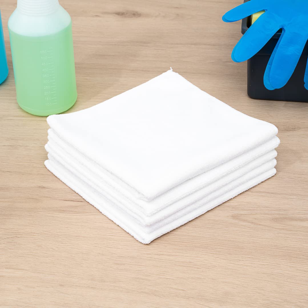 Restaurantware Clean Tek Professional 16x16 Inch Microfiber Cleaning Cloths - 100 Pack Lint-Free, Highly Absorbent & Non-Abrasive White Towels for Kitchen, Restaurant, and Household Use - Reusable Multi-Purpose Cleaning Rags