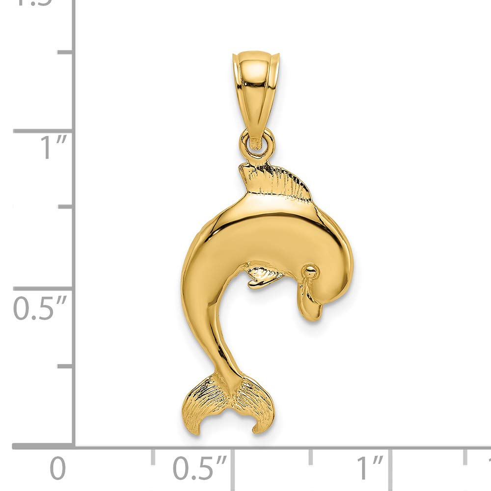 14K Yellow Gold Dolphin Jumping Charm Pendant - Handcrafted Engraved Jewelry for Necklace - Perfect Gift for Ocean Lovers, Beach Vacation & Summer Outfits