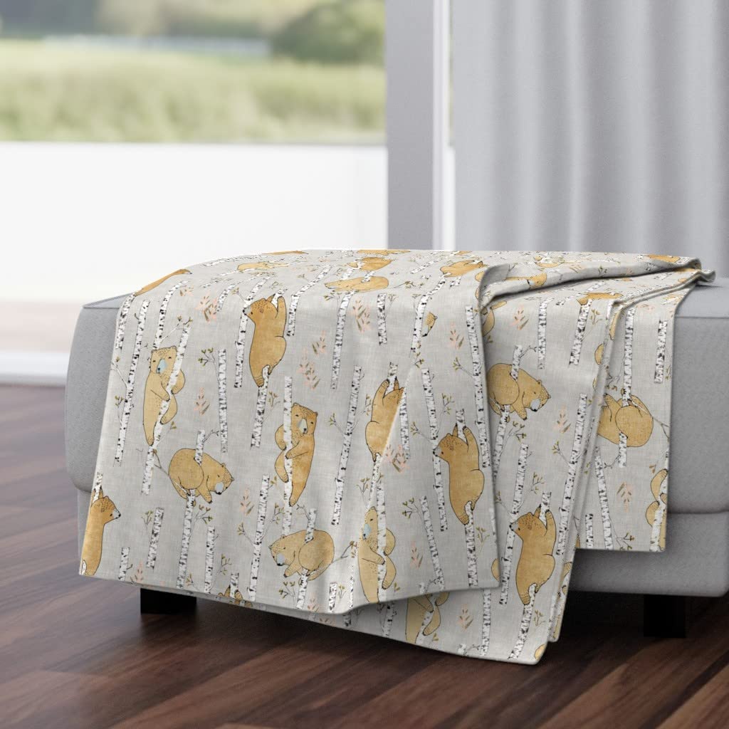 Soft Plush Minky Throw Blanket 50x70 Inches - Birch Bears Forest Gold Bear Autumn Print in Mustard Yellow | Cozy Home Decor, Bedroom Accent, Couch Throw for Fall Season