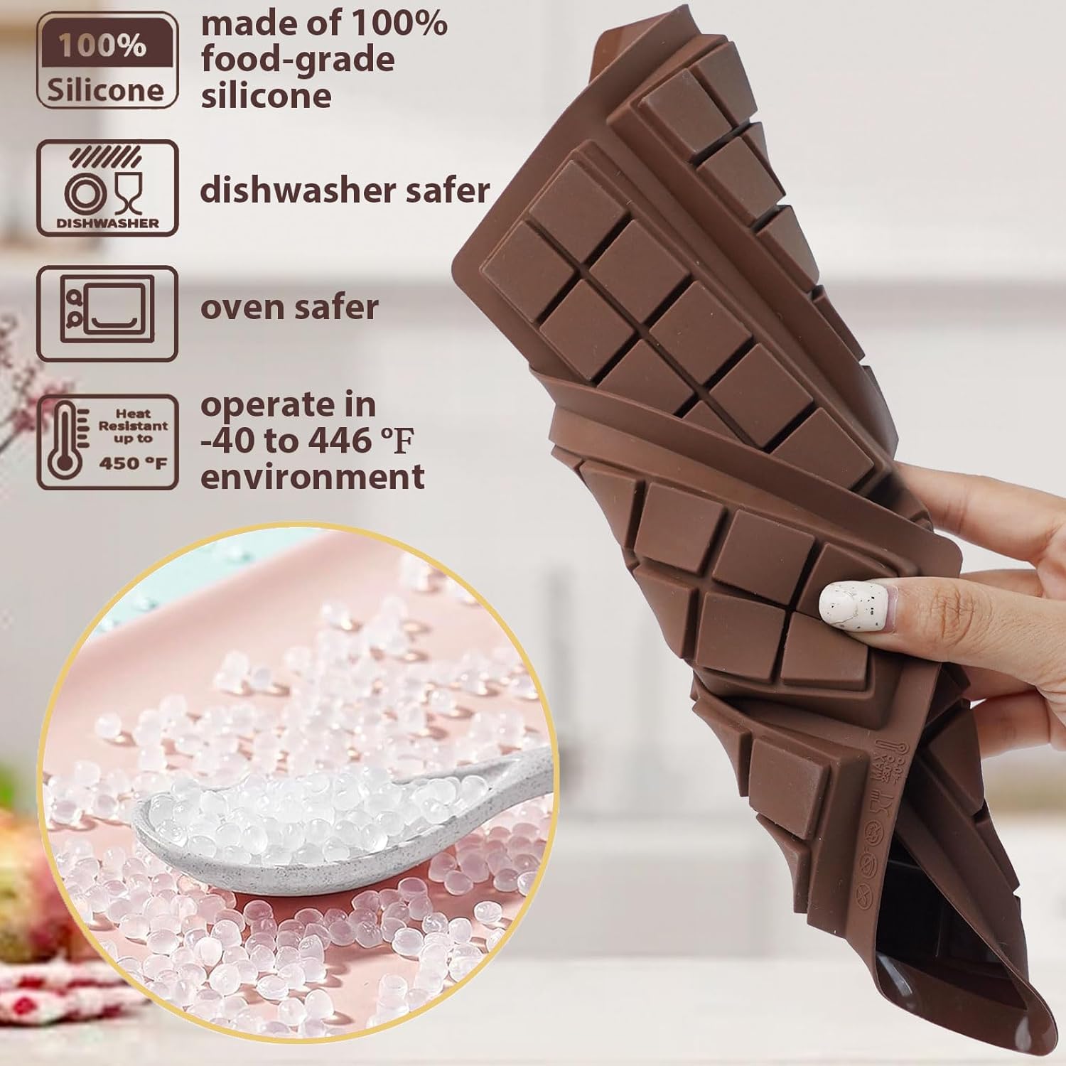 Premium Silicone Chocolate Molds Set - 60-Cell Non-Stick Break Apart Candy Molds for Baking, Energy Bars & Homemade Chocolates | Food Grade, BPA-Free | Perfect for Valentine's Day Gifts, Birthday Parties & DIY Dessert Making