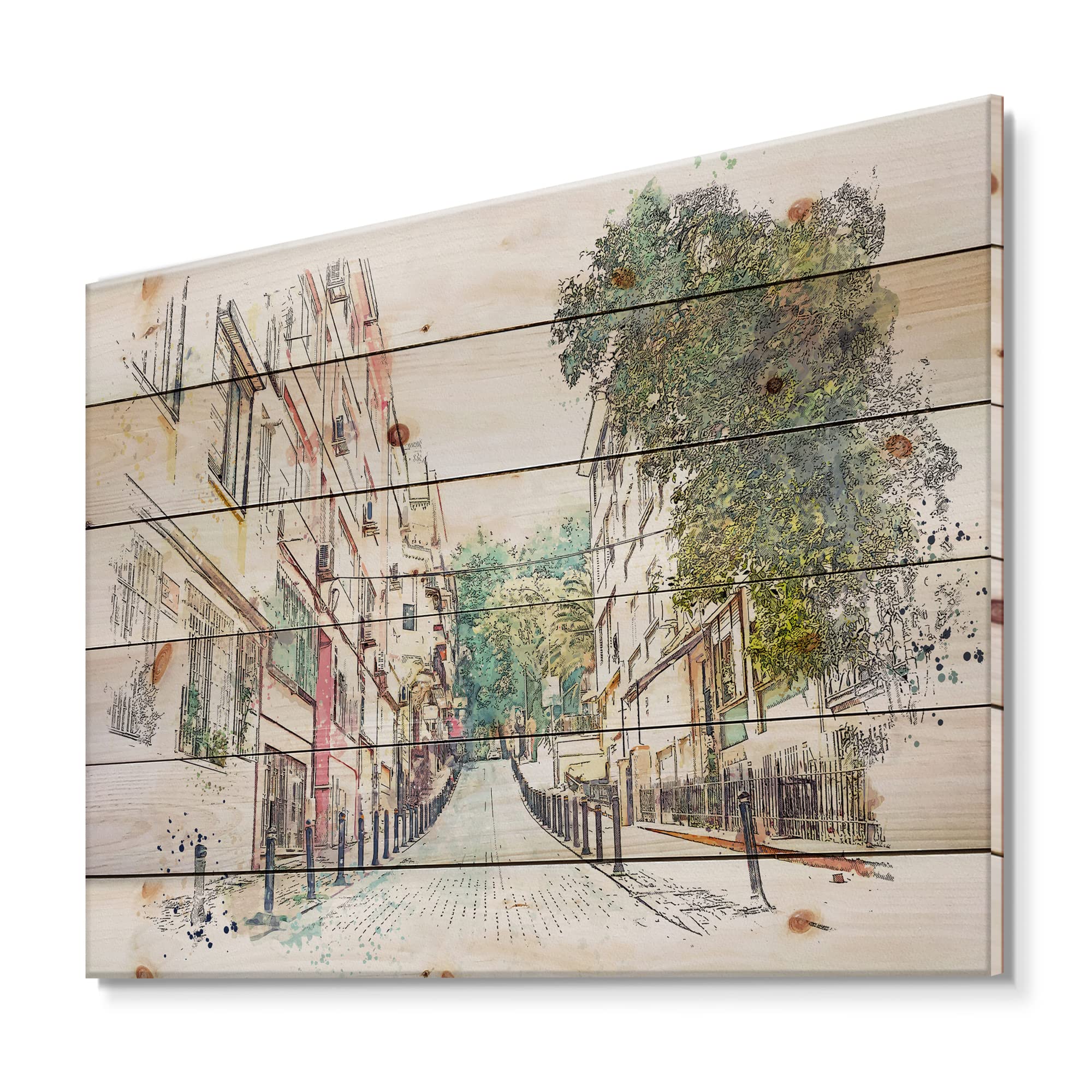 DesignQ Traditional Istanbul Street Wood Wall Decor - Green Large Cityscape Art Panel Printed on Natural Pine - Perfect for Living Room, Bedroom & Office Decor