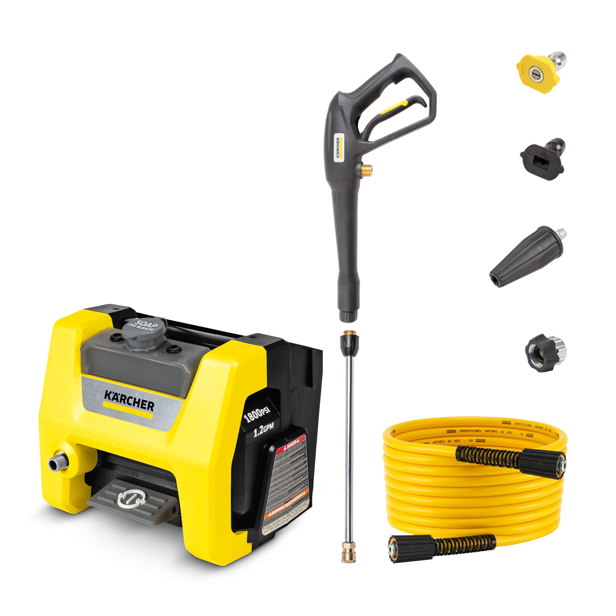 Karcher K1800PS Cube 1800 PSI 1.2 GPM Electric Pressure Washer with Turbo Nozzle, 15° Nozzle & Soap Nozzle - Perfect for Home, Driveway, Patio & Car Cleaning