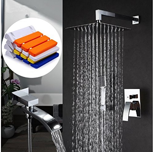 GOWE Wall Mounted Rainfall Shower System with Bath Tap Mixer - Adjustable Showerhead, Bath Bench & Relaxation Chair for Spa-Like Bathroom Experience (Ideal for Elderly & Disabled Users)