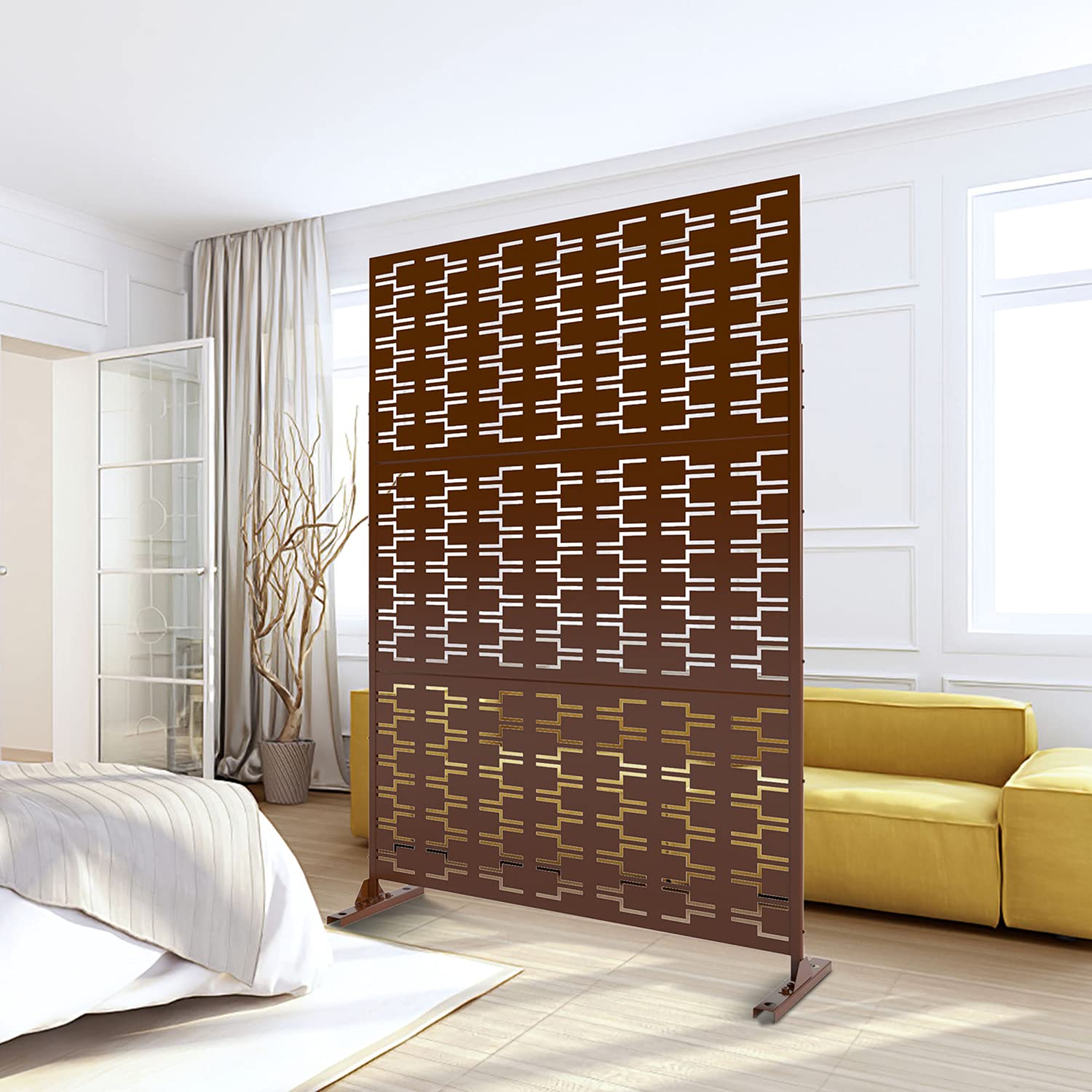 Elevens Patio Privacy Screen with Stand - Outdoor Balcony & Indoor Room Decorative Divider Fence Screen (Rectangle, Brown) - Perfect for Backyard, Deck, Garden & Home Office Privacy