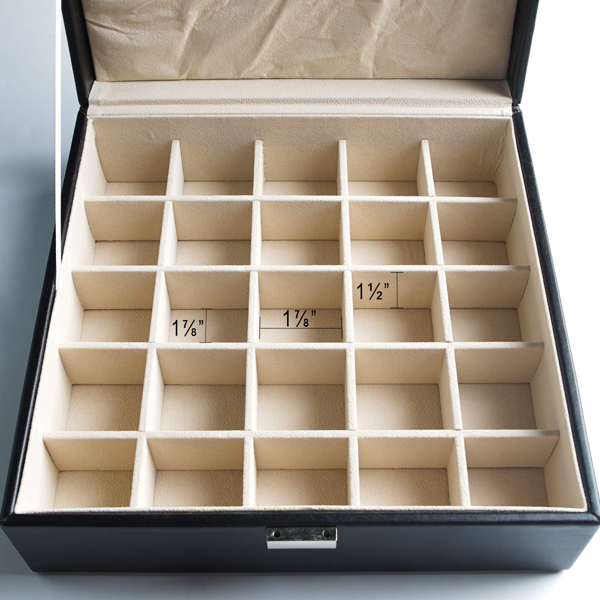Frebeauty 50-Slot Earring Holder Organizer - 2-Layer Jewelry Storage Box for Earrings & Necklaces, PU Leather Jewelry Organizer with Display Stand (Black) | Perfect for Travel, Vanity & Closet Organization
