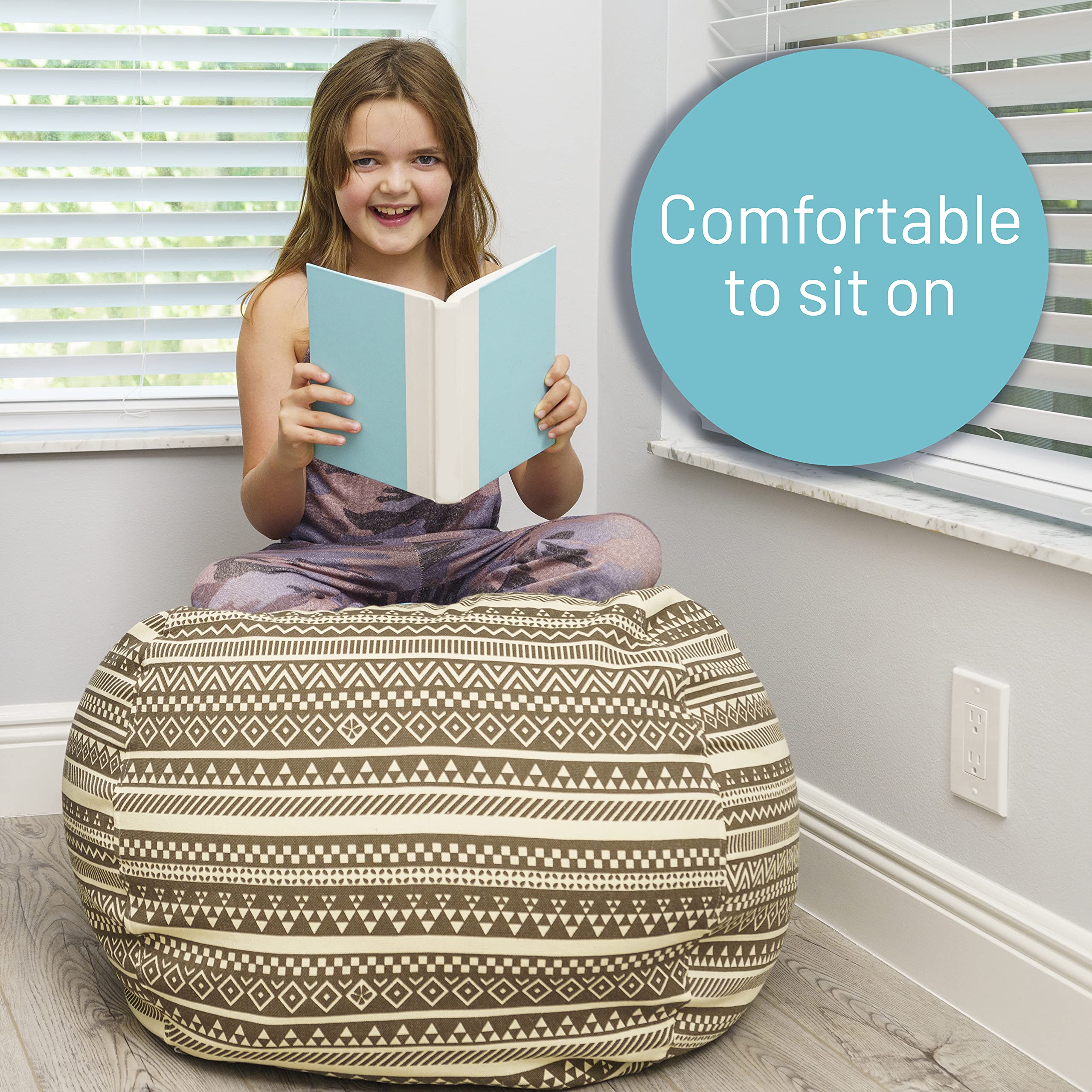 EMMandSOPHIE Stuffed Animal Storage Bean Bag Chair for Kids & Teens - Large Plush Toy Organizer with Washable Cover - Perfect for Bedroom, Playroom, and Nursery Decor