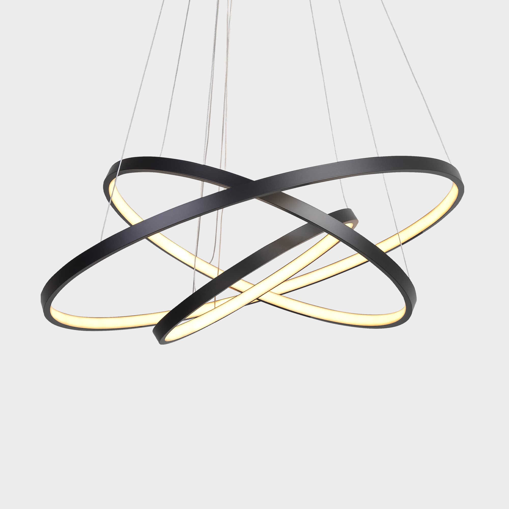 DERALAN Modern LED Chandelier - Dimmable 3-Ring Ceiling Light Fixture for Dining Room, Living Room, Bedroom & Foyer - Warm White & Black Contemporary Hanging Pendant Light - Perfect for Home Decor, Dinner Parties & Cozy Ambiance