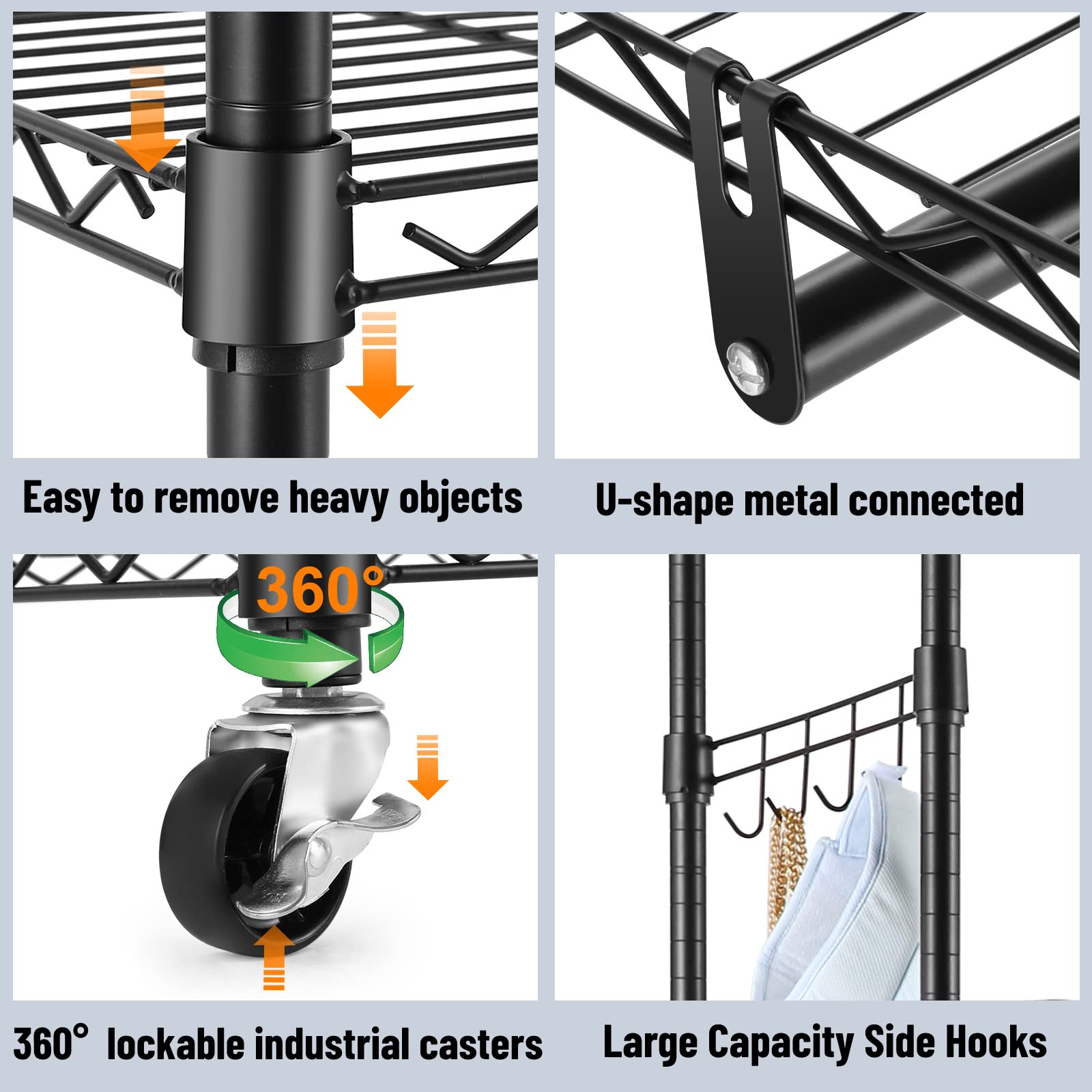 Homdox Heavy Duty Rolling Garment Rack with Double Rod & Shelves - 450 LBS Capacity Lockable Wheels & Hanging Hooks | Portable Free Standing Wardrobe Storage for Closet Organization, Bedroom, Laundry Room or Retail Store Display