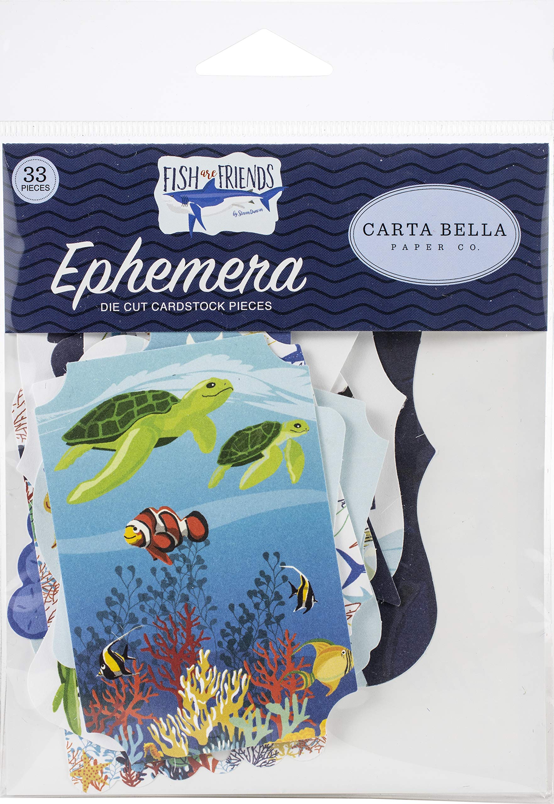 Carta Bella FRNDS Ephemera Frames & Tags - Scrapbook Embellishments for DIY Cards, Albums, and Fish-Themed Craft Projects