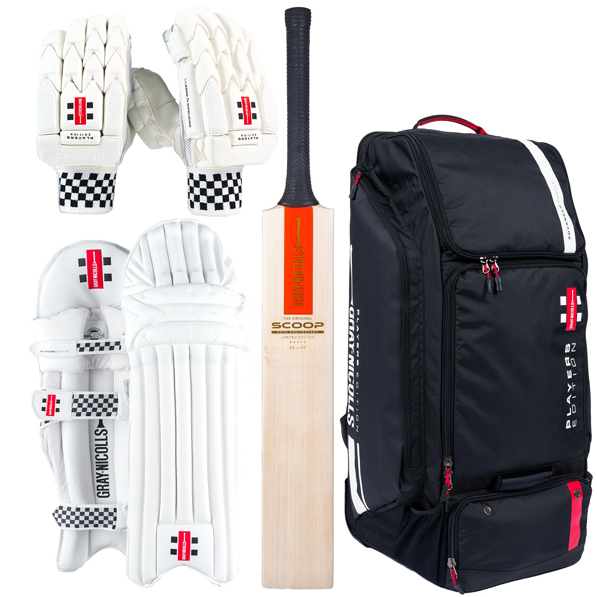 Gray Nicolls Scoop 50 Players Edition Cricket Bat Set with Gloves, Pads & Carry Bag - Premium Cricket Equipment for Training & Matches