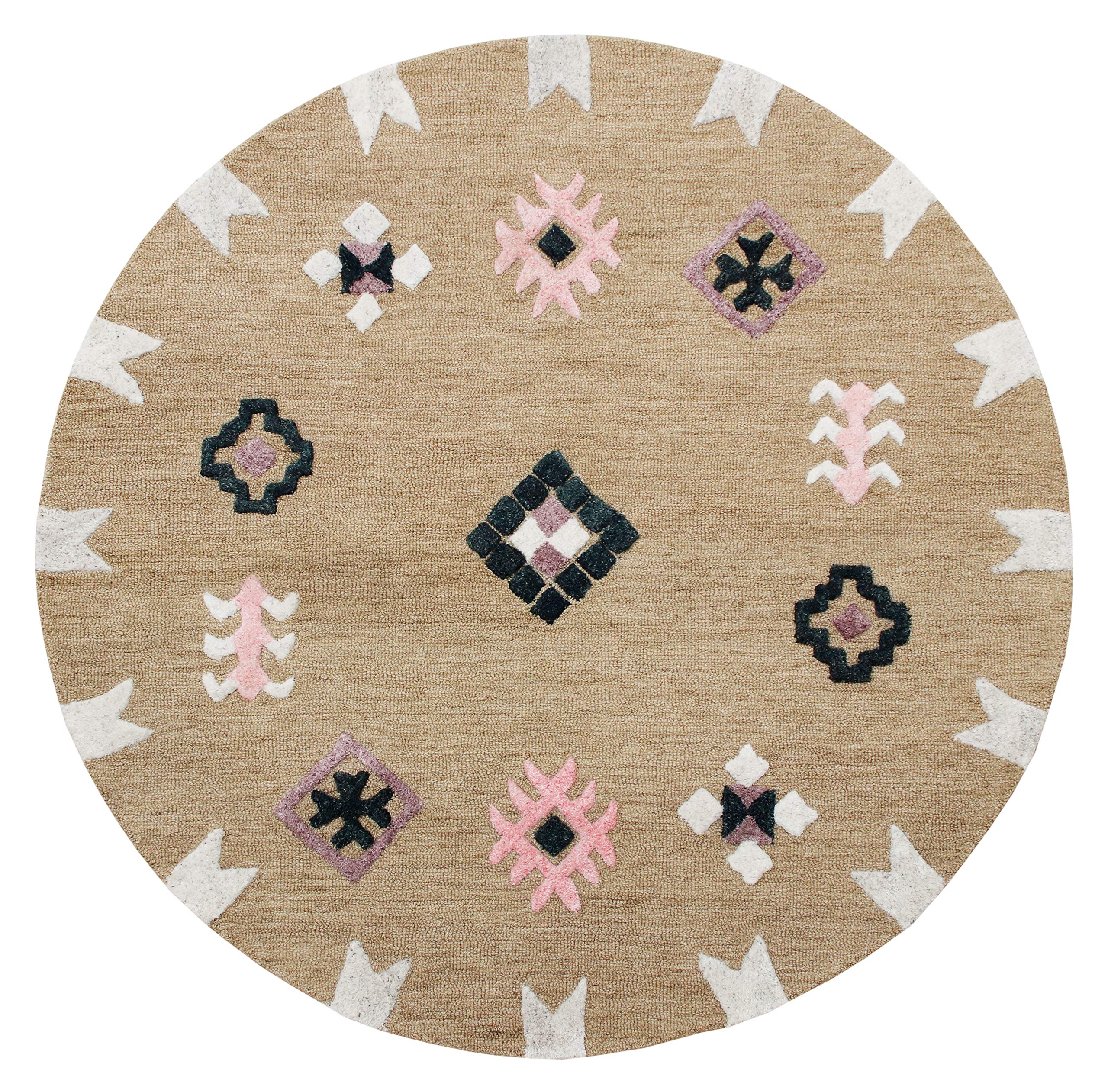 LR Home 5ft Round Indoor Large Area Rug - Scandinavian Boho Farmhouse Carpet in Taupe for Living Room, Bedroom, Kitchen, Playroom, Entryway & Office | Soft & Durable Home Decor Rug for Cozy Spaces & High Traffic Areas