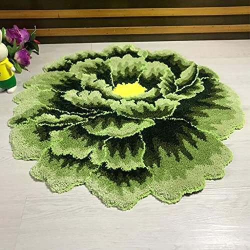 Green Peony Flower Shaped Rugs - Non-Slip Fluffy Area Rug for Bedroom, Kitchen, Bathroom & Living Room | Soft Plush Floral Decor Mat for Home, Bath & Floor