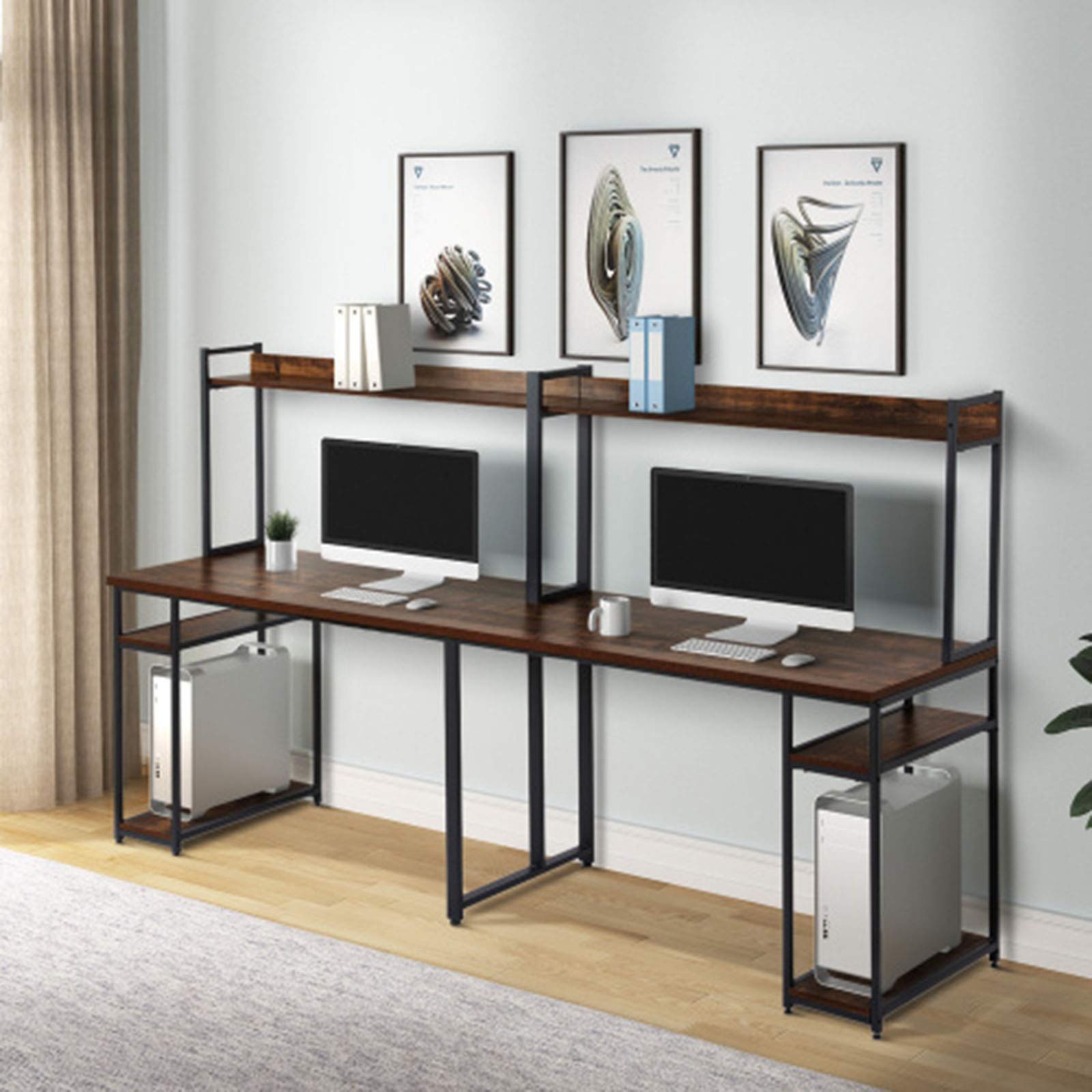 ADDOK Home Office Double Workstation Desk - 2 Person Computer Desk with Storage Shelf & Spacious Tabletop | Perfect for Shared Workspaces, Small Offices & Home Study Rooms