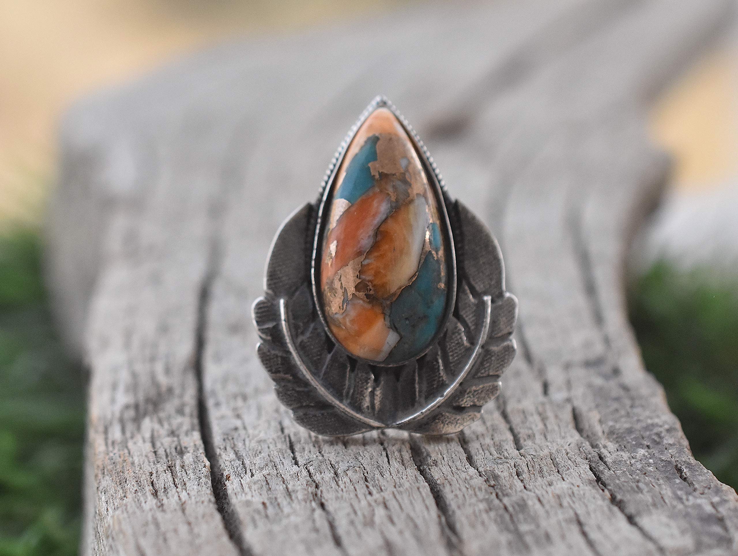Vintage Handmade 925 Sterling Silver Oyster Copper Turquoise Ring - Boho Hippie Jewelry, Spiny Turquoise Birthstone Ring for Women, Perfect Birthday Gift (TQ-15) | Ideal for Boho Fashion, Hippie Style & Everyday Wear