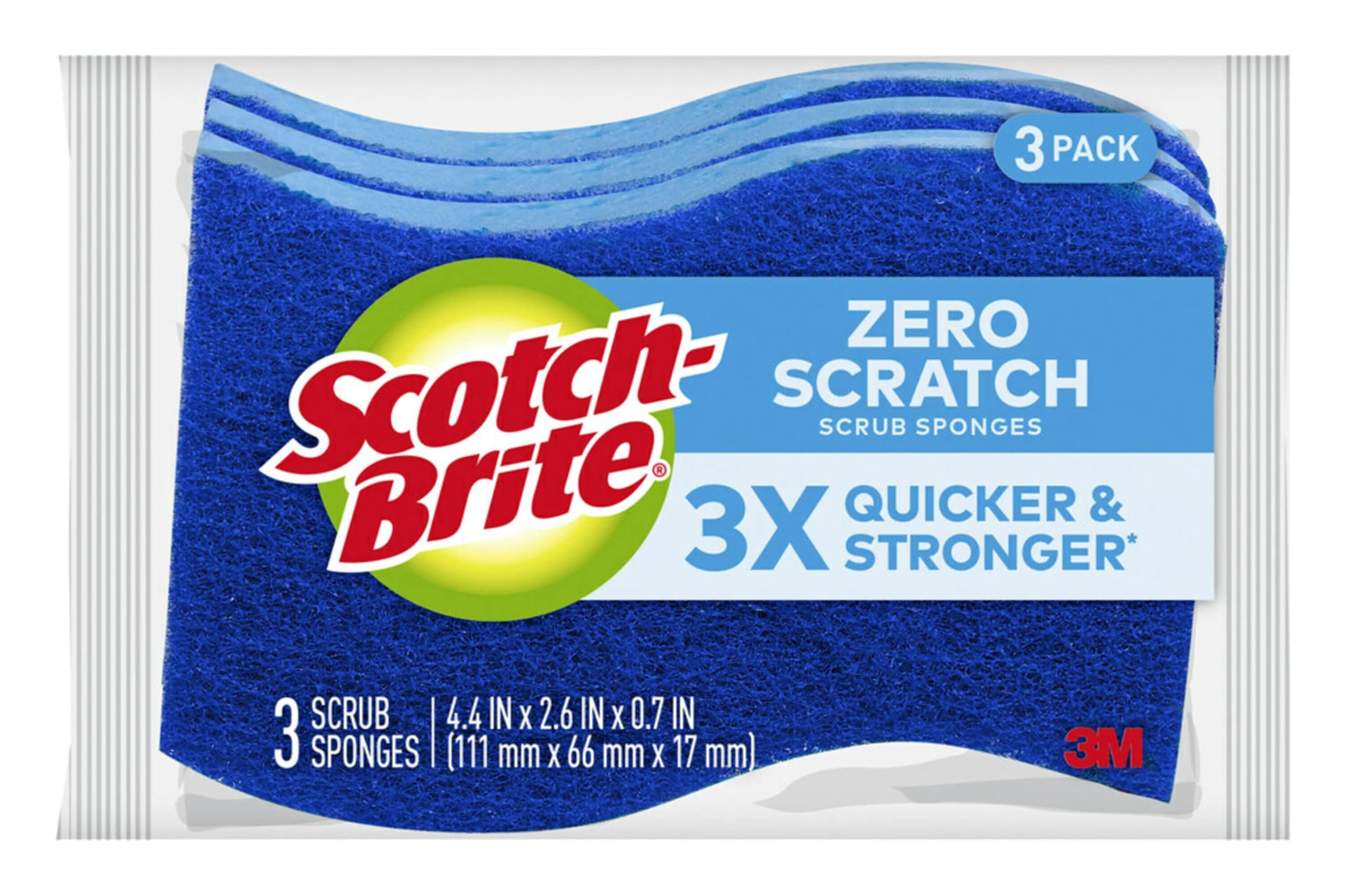 Scotch-Brite Zero Scratch Scrub Sponges - 3 Pack Non-Scratch Kitchen Sponges for Dish Washing, Non-Stick Cookware, and Bathroom Cleaning | Safe for Delicate Surfaces | Perfect for Daily Kitchen Cleaning and Stain Removal