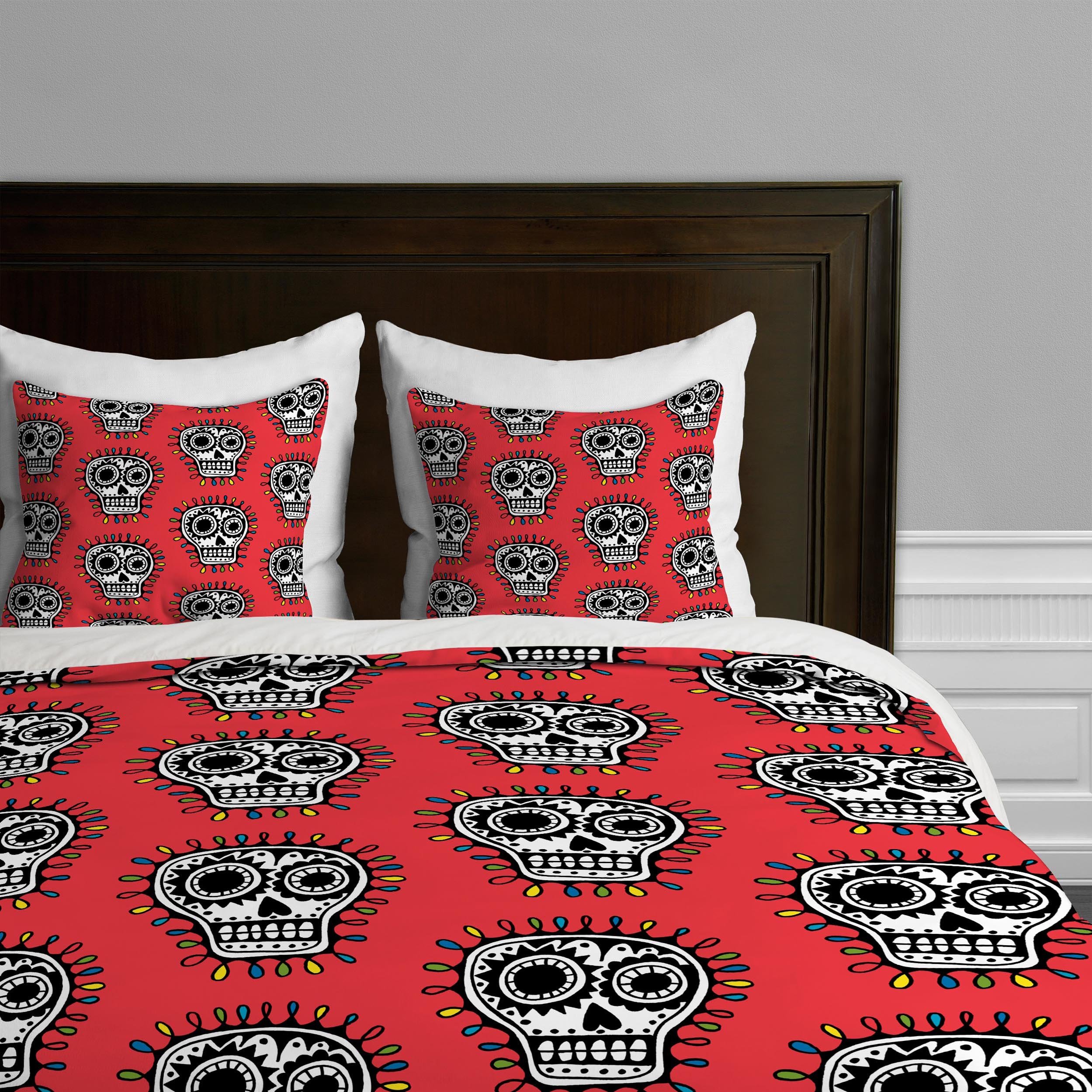 Andi Bird Sugar Skull Fun Red Duvet Cover for Twin/Twin XL Beds - Vibrant Mexican-Inspired Bedding for Teen Rooms & Dorm Decor