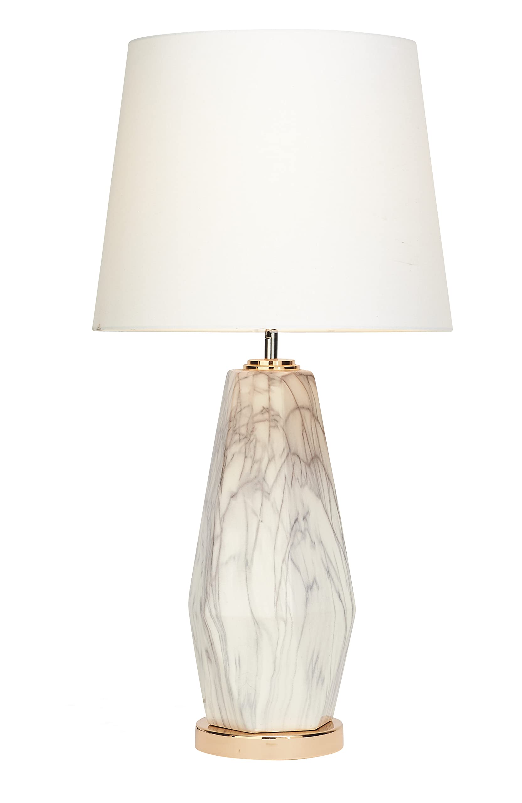 CosmoLiving by Cosmopolitan White Ceramic Table Lamp with Gold Base - 15x15x30 Inch Faux Marble Accent Lighting for Bedroom, Living Room & Office Decor