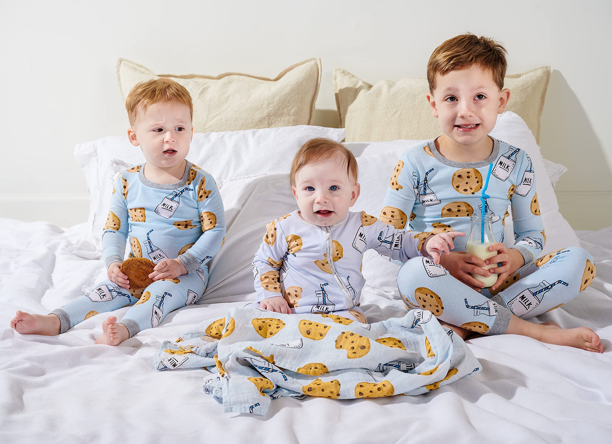 Mud Pie Muslin Swaddle Blanket - Milk and Cookies Blue Baby Wrap - Soft Breathable Cotton for Newborns, Infants & Toddlers - Perfect for Swaddling, Nursing, Stroller & Photo Shoots