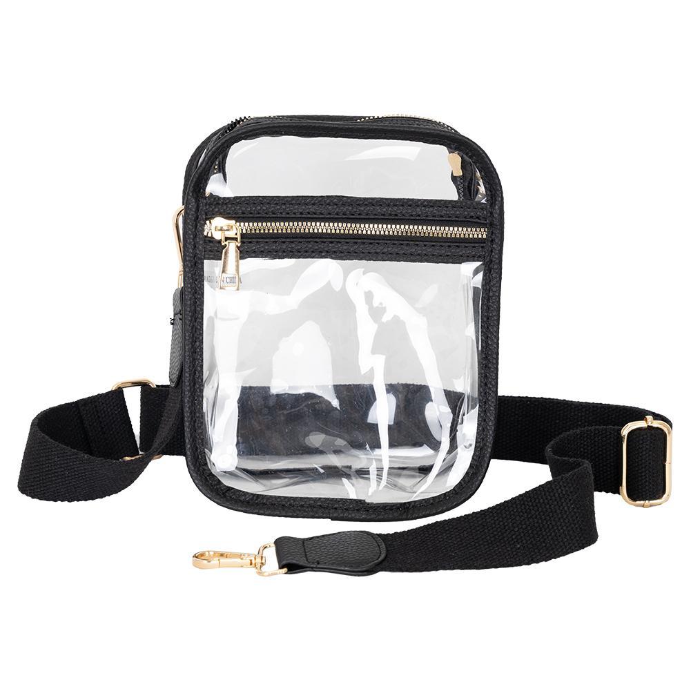 Clear Crossbody Bag for Women - Waterproof Transparent Shoulder Purse for Travel, Concerts & Festivals - Black