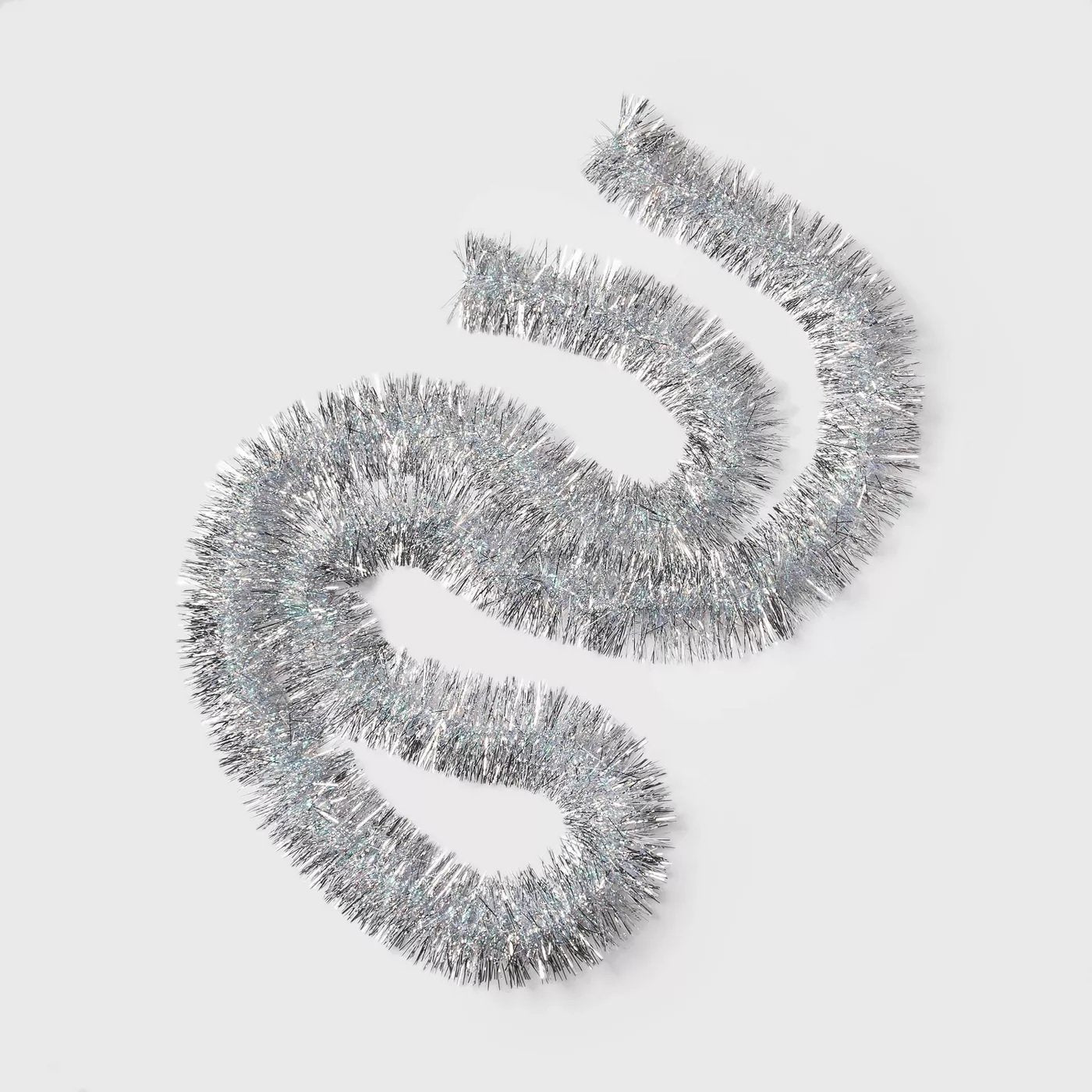 10' Iridescent Loop Silver Needle Tinsel Garland - Sparkling Holiday Decor for Christmas Tree, Party & Home Decoration